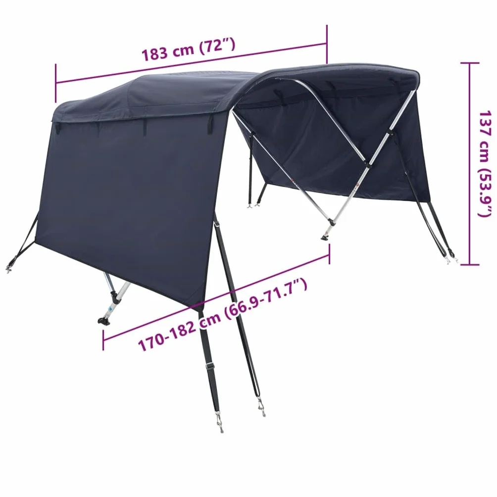 vidaXL Daszek bimini ze ściankami, 3 pałąki, 183x(170-182) x137 cm, daszek do łodzi, bimini do łodzi, daszek bimini, daszek do łódki