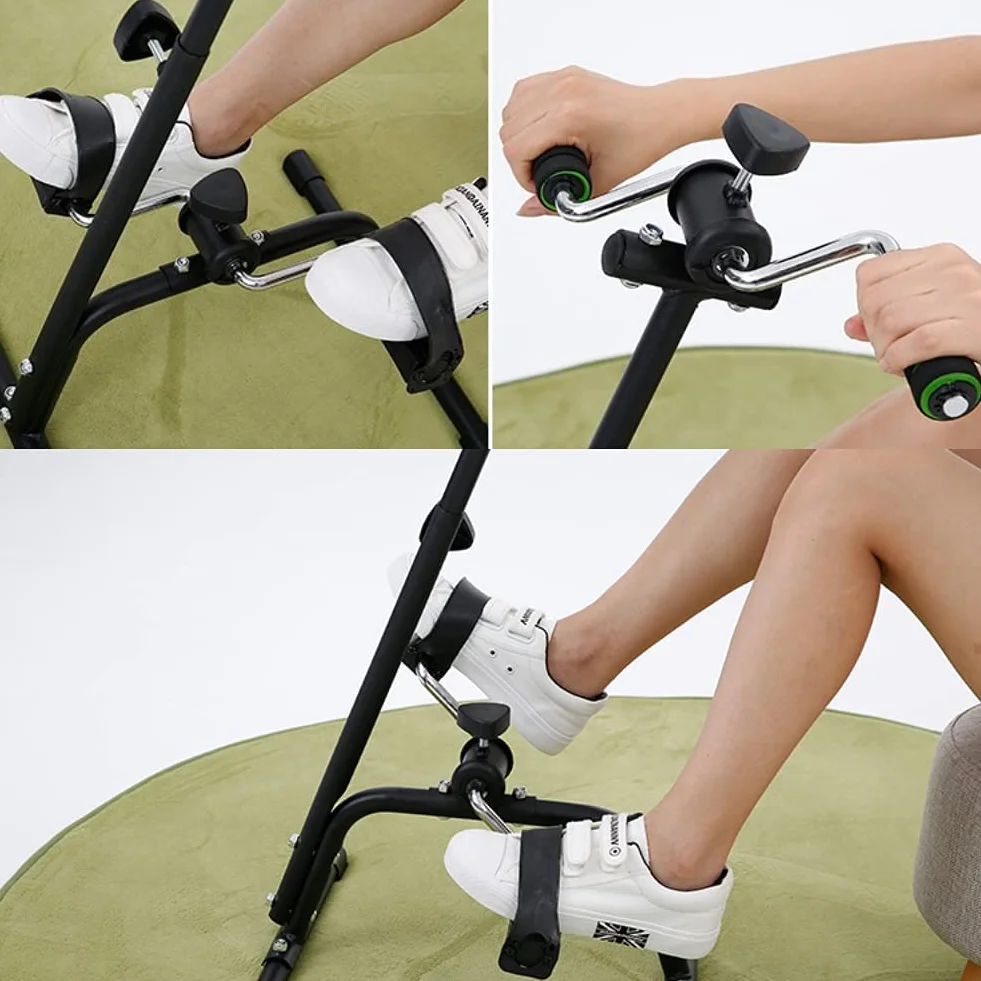 Mini rower treningowy, ćwiczenia ramion i nóg, trening rowerowy dla osób starszych z niepełnosprawnościami, czarny, stal nierdzewna, regulowane siedzisko i opór, tarcie