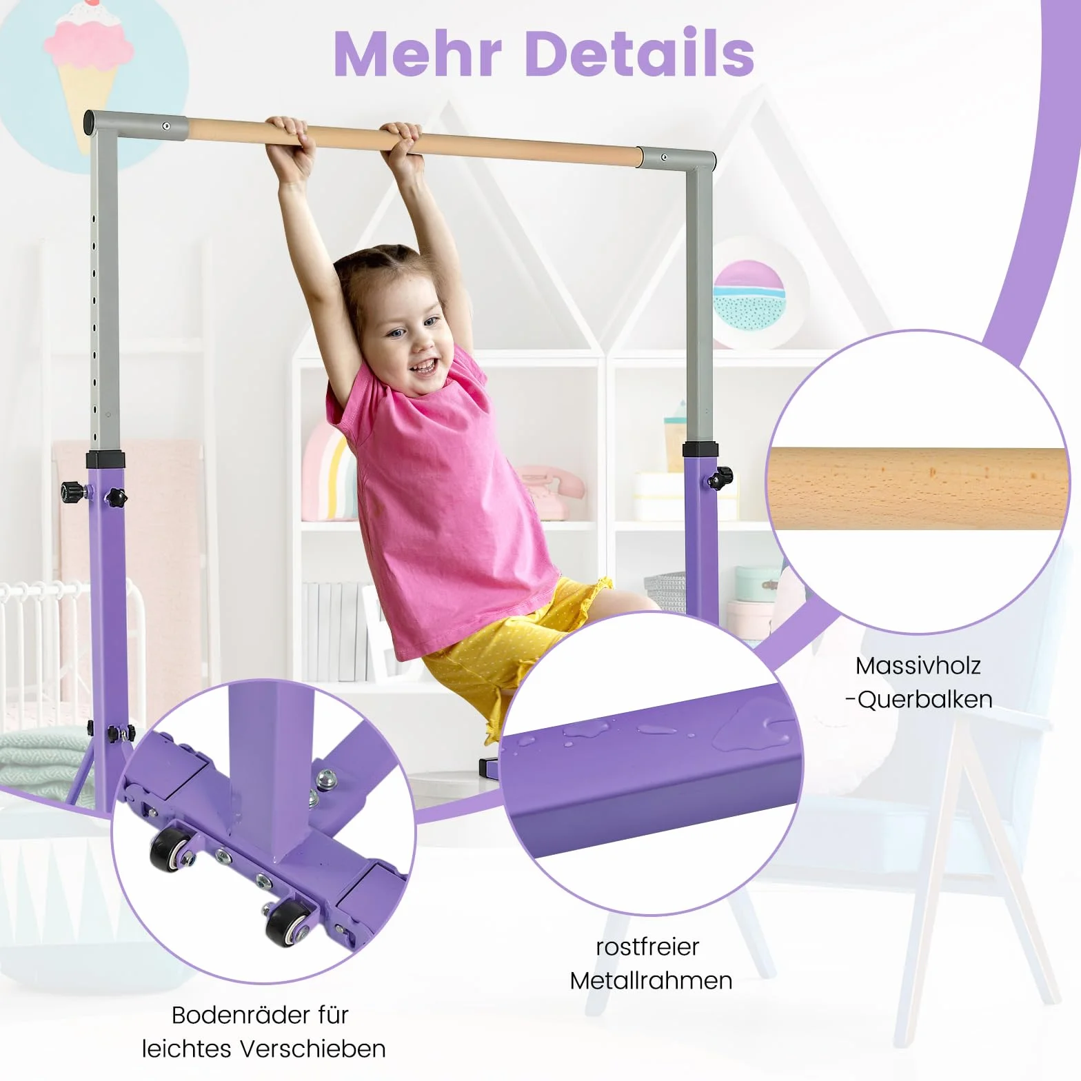 COSTWAY Drążek gimnastyczny z regulacją wysokości, drążki gimnastyczne do 100 kg, drążek do ćwiczeń, do użytku w pomieszczeniach, do treningu domowego