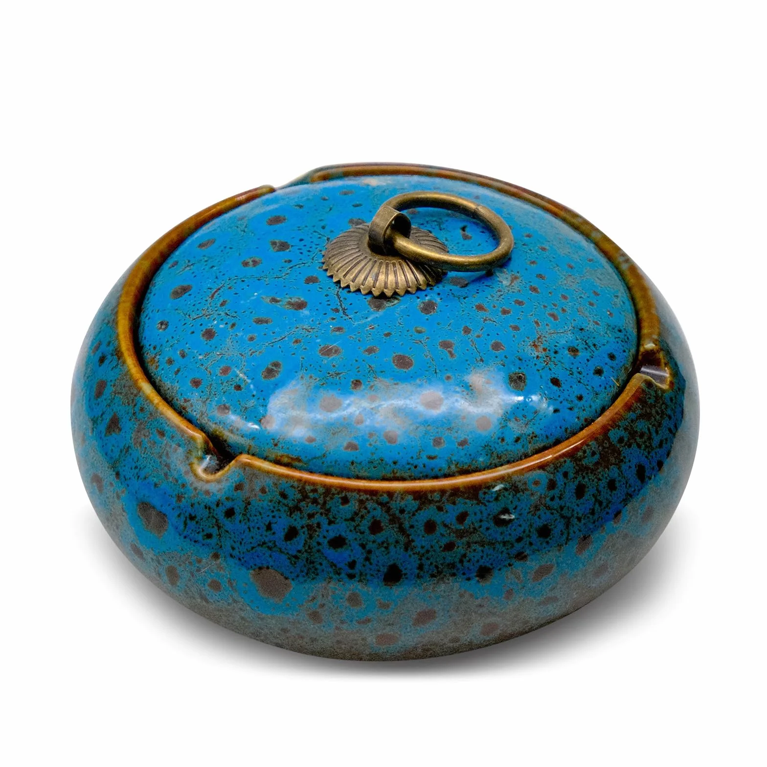 Ceramiczna, stabilna popielniczka z pokrywką, do użytku na zewnątrz i wewnątrz, dla domu i biura (śred. 10,7 x 6,4 cm)