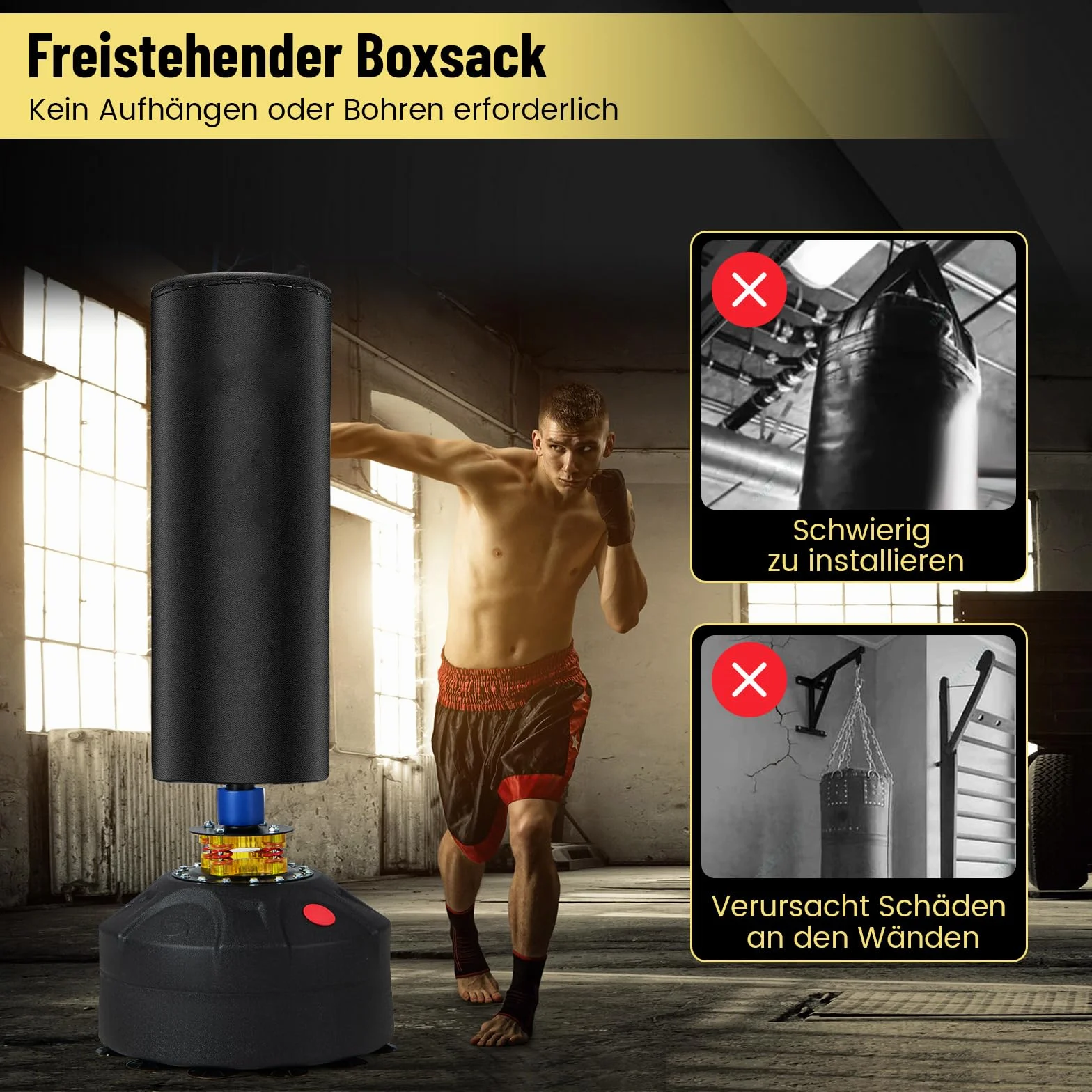 COSTWAY wolnostojący worek bokserski, 173 cm, stojący worek bokserski z rękawicami bokserskimi i przyssawą, worek do kick-boxingu, trener bokserski MMA dla dzieci i dorosłych