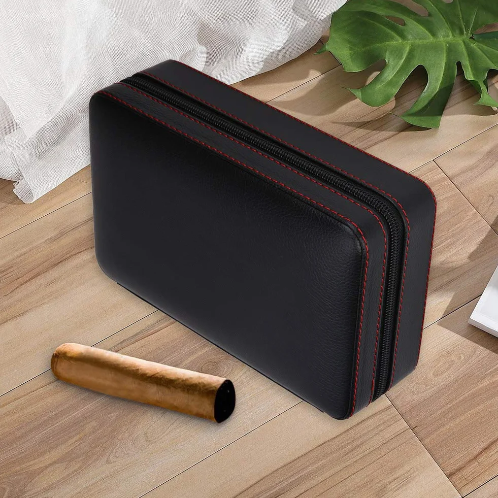Ręcznie wykonany humidor do cygar, przenośny, skórzany humidor cedrowy, zestaw do cygar na krótkie wycieczki, drewno cedrowe, etui na cygara, humidor na 4 cygara, akcesoria do cygar
