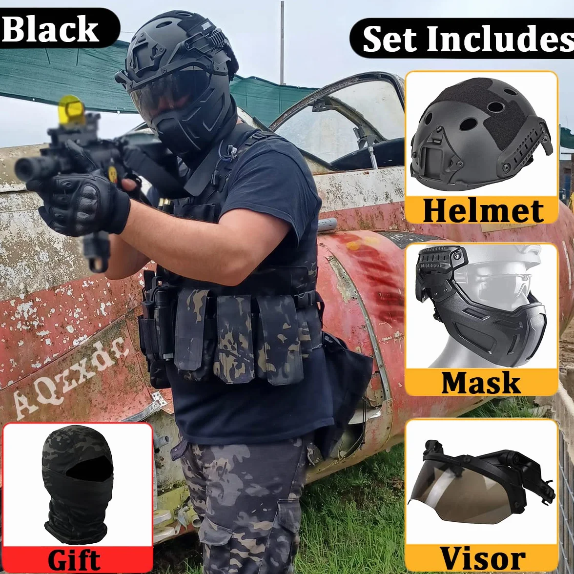 Kask do paintballu Airsoft z taktyczną półmaską i wizjerem, wojskowy sprzęt ochronny do BB Gun