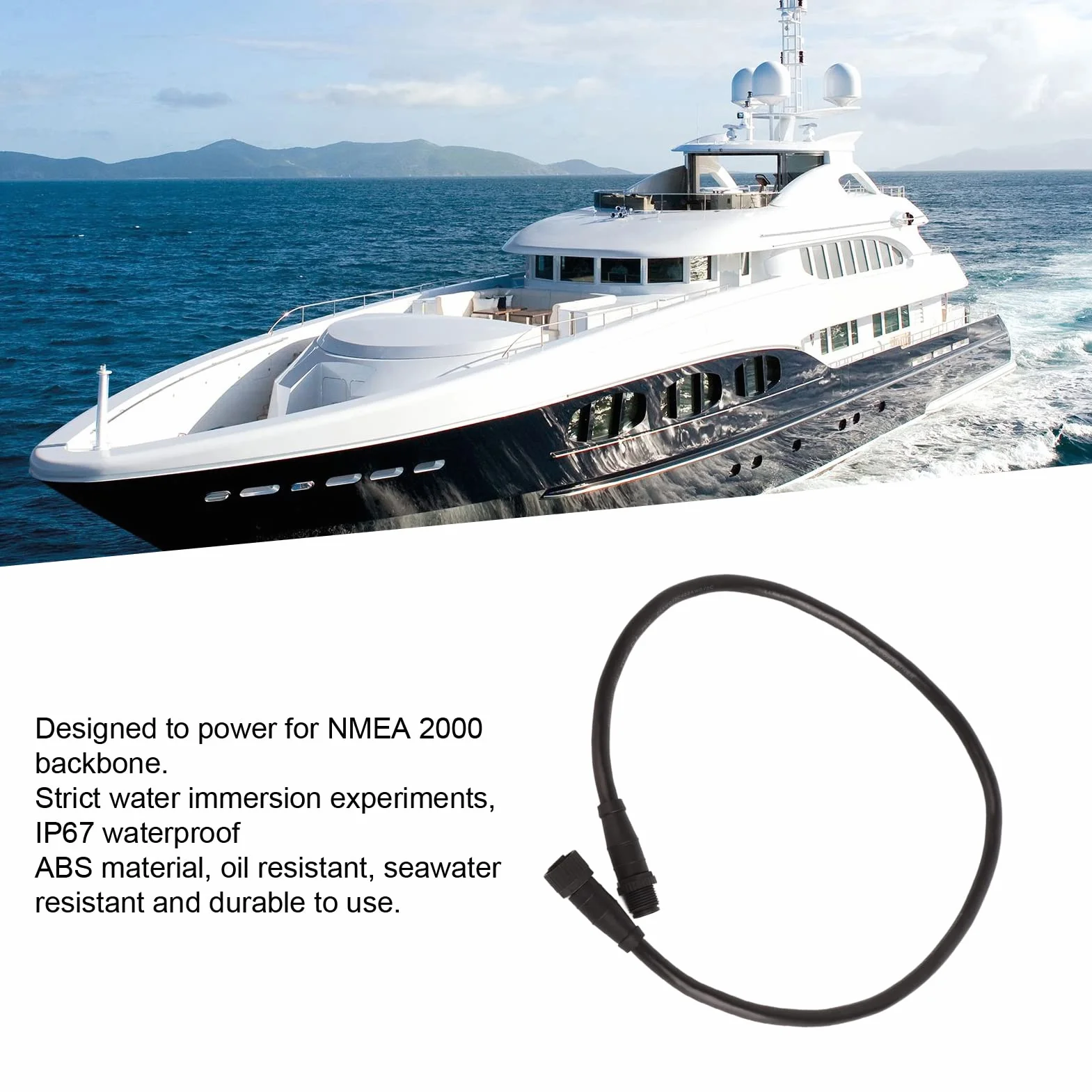 Ausla Kabel Szkieletowy NMEA2000 0,5 M 5-pinowy Morski Kabel Sieciowy ABS IP67 Wodoodporny do Systemów GPS na łodziach Plug and Play dla NMEA 2000 Lowrance Simrad Navico
