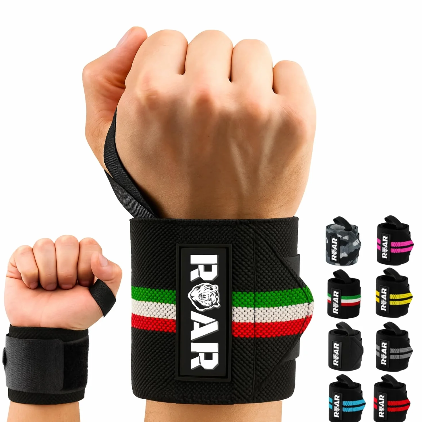 Roar® Bandaże na nadgarstek, do fitnessu, podparcia nadgarstka, kulturystyki, sportów siłowych i crossfitu (Włochy)