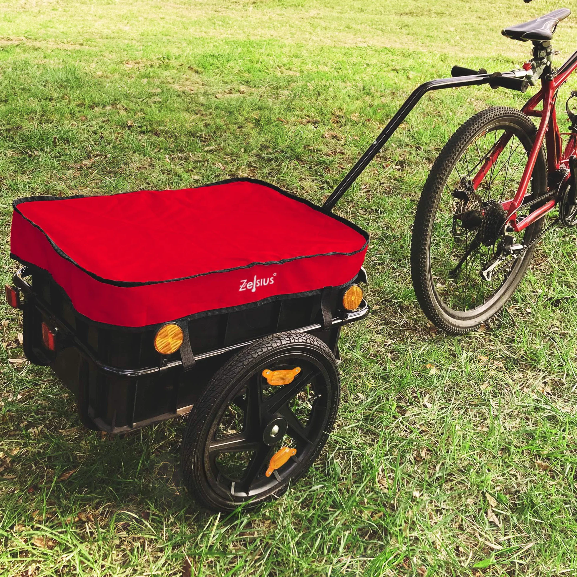 Zelsius Przyczepa rowerowa do transportu | 68 l | wózek rowerowy, przyczepka do roweru, przyczepa ładunkowa z plastikową tacą, torba transportowa