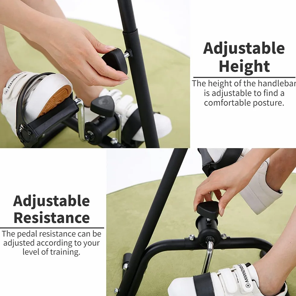 Mini rower treningowy, ćwiczenia ramion i nóg, trening rowerowy dla osób starszych z niepełnosprawnościami, czarny, stal nierdzewna, regulowane siedzisko i opór, tarcie