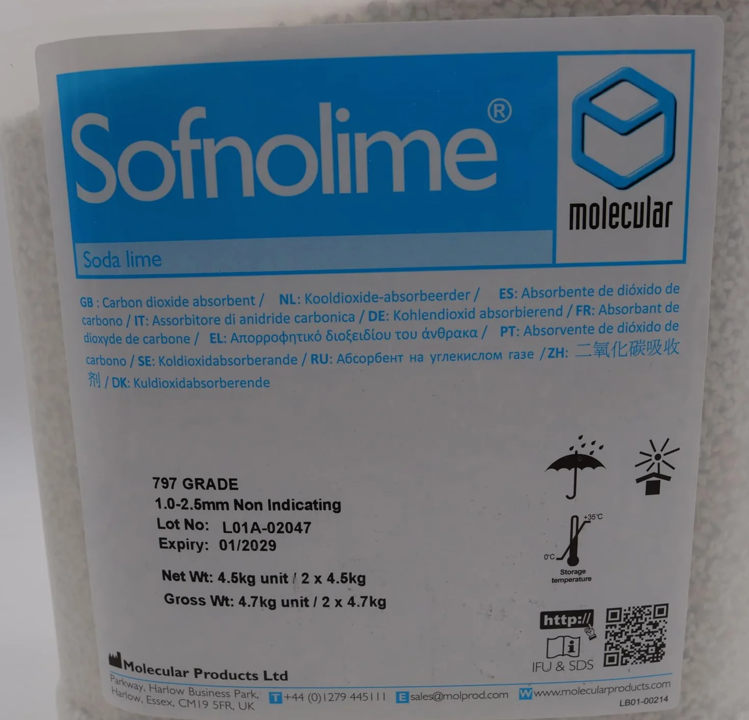 Sofnolime 797 wapno do oddychania, granulat 4,5 kg kanister