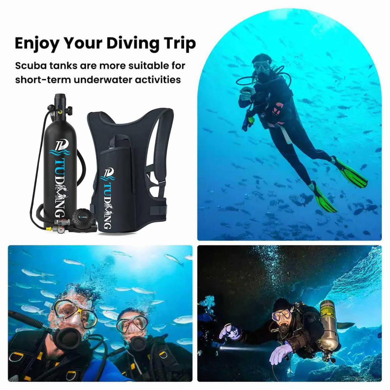 TUDIVING-2L Mini butla do nurkowania z obsługą oddechu 30-45 minut, przenośna butla do nurkowania, napełniany zbiornik do nurkowania z pompą do nurkowania/pracy podwodnej