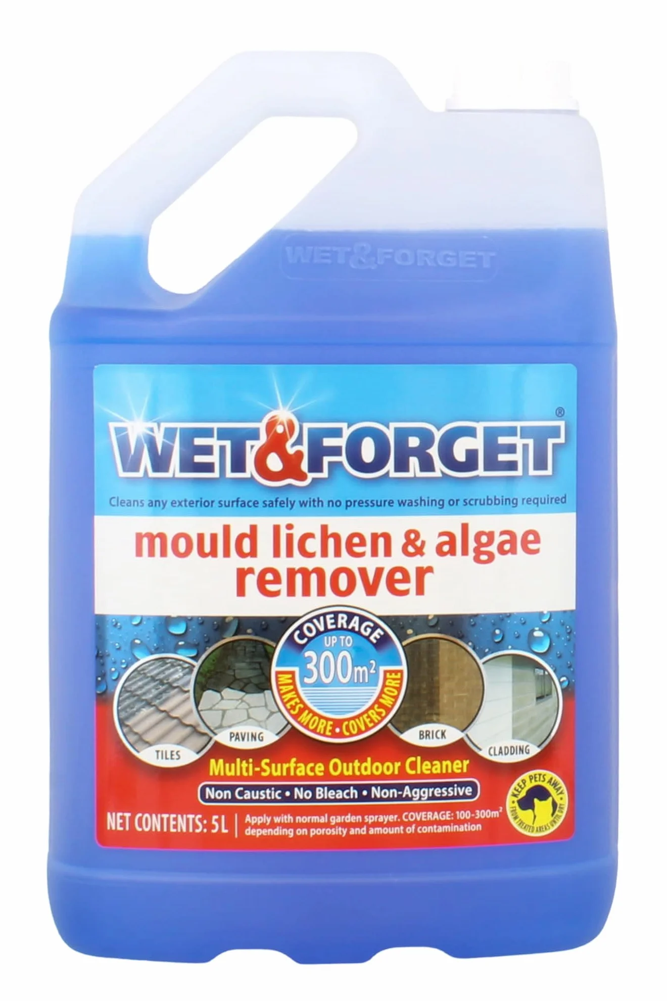Wet & Forget Środek do usuwania pleśni, porostów i glonów, środek do czyszczenia tarasów na zewnątrz, środek do usuwania czarnych plam, bez wybielania, 5L