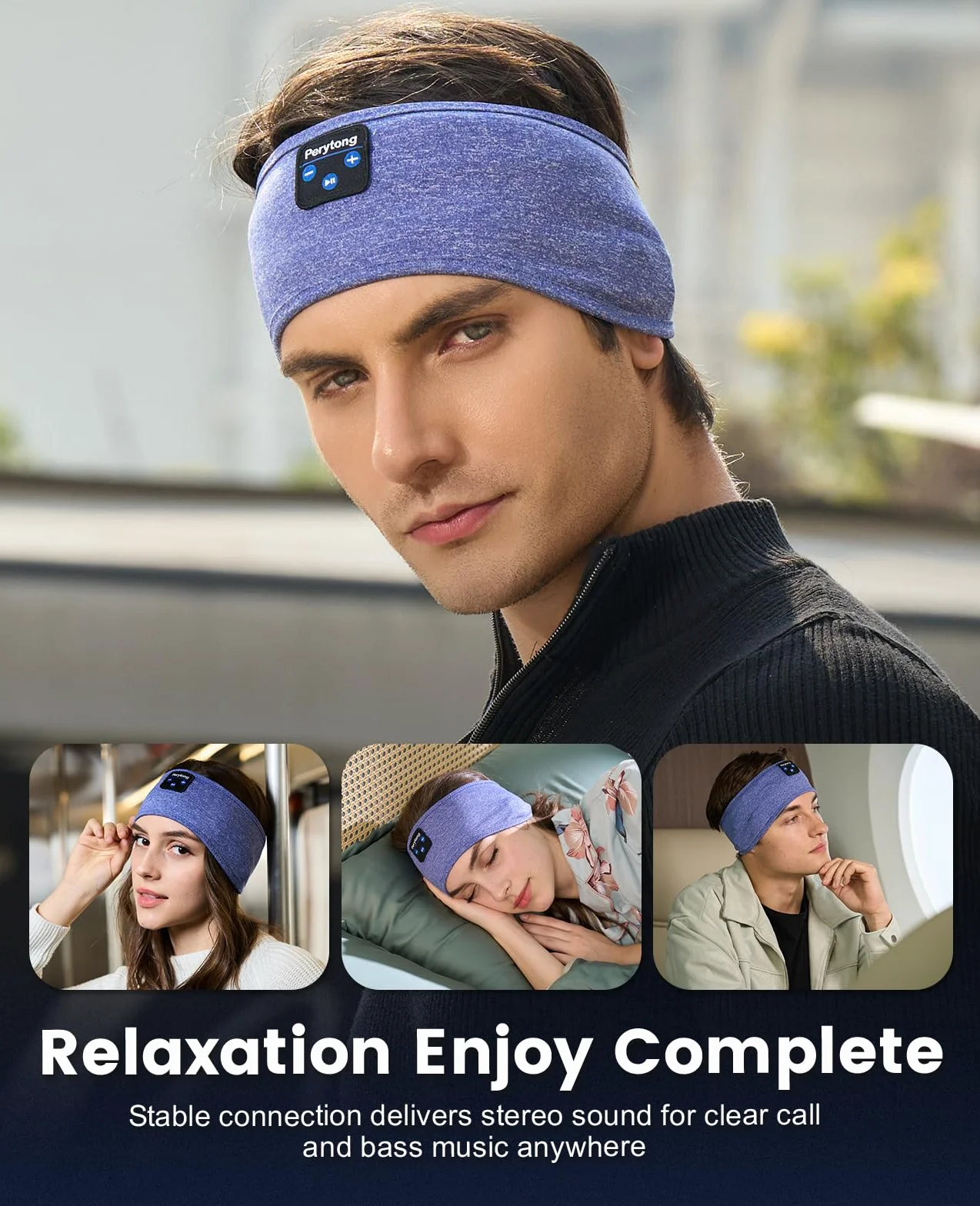 Słuchawki do spania Opaska do spania Bluetooth, słuchawki do spania Perytong Słuchawki sportowe z pałąkiem na głowę, Ultra-miękki pałąk Bluetooth dla śpiących z boku, Prezenty do spania dla