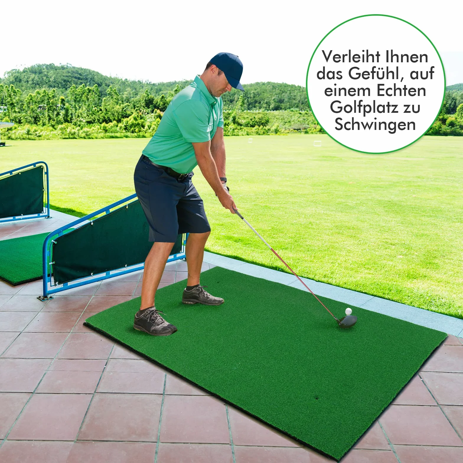 COSTWAY 150 x 100 cm mata do golfa, mata treningowa do golfa zawierająca 3 gumowe tee, mata golfowa z 2 pozycjami uderzenia, do użytku wewnętrznego i zewnętrznego