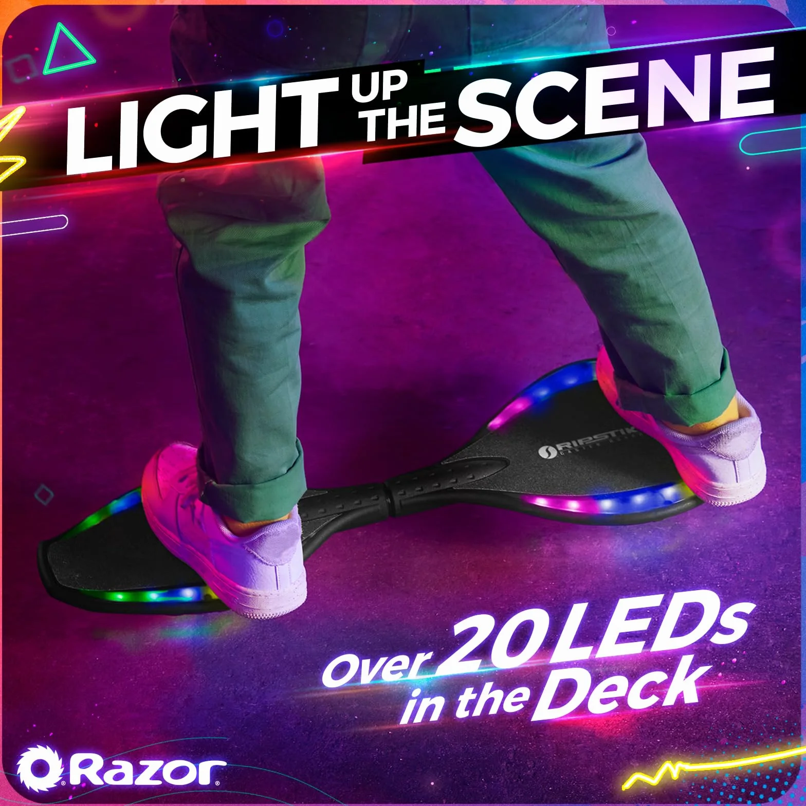 Razor RipStik Ripster Lightshow – podświetlana deska na dwa kółka z kółkami 360 stopni, kompaktowa i lekka, dla dzieci i nastolatków, czarna