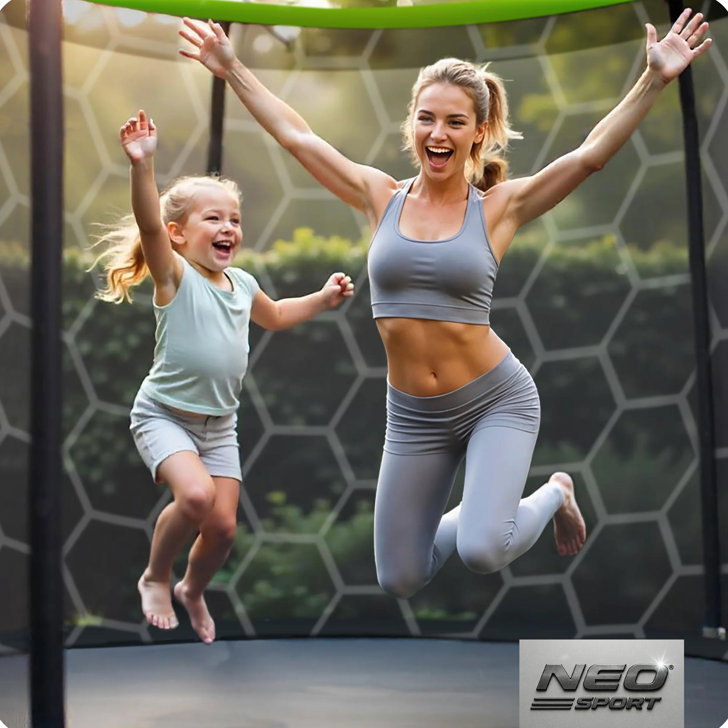 Neo-Sport Trampolina ogrodowa dla dzieci Siatka zabezpieczająca Drabinka wewnętrzna Z powłoką PVC Nośność do 100 kg Zielony Czarny 252 cm