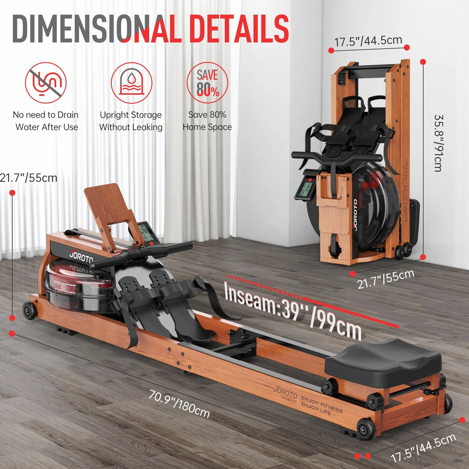 JOROTO Drewniany wioślarz składany z Bluetooth nośność 330LB