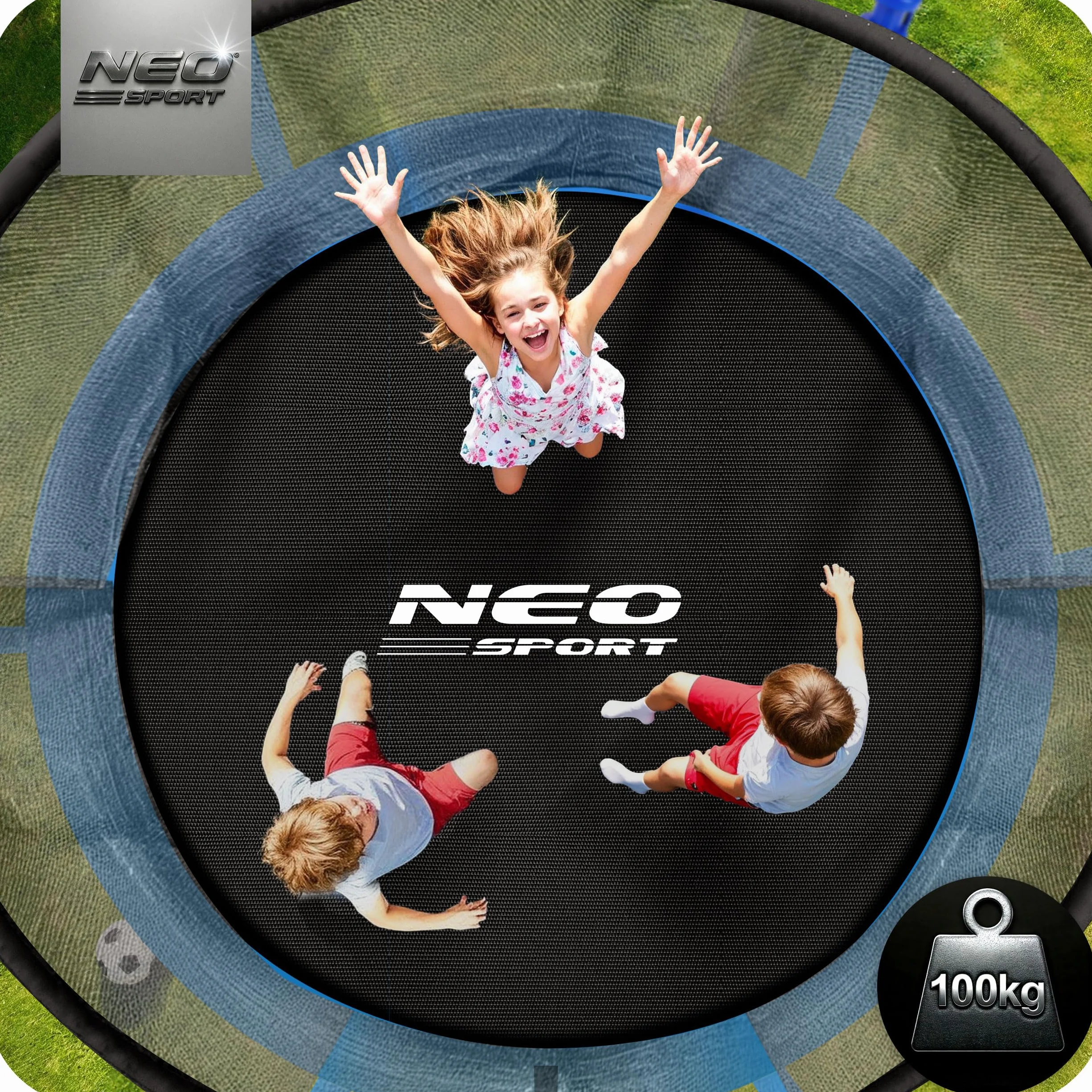 Neo-Sport Trampolina Ogrodowa Trampolina Dla Dzieci Z Siatką Wewnętrzną i Drabinką 252 cm 8 ft Niebieski Czarny