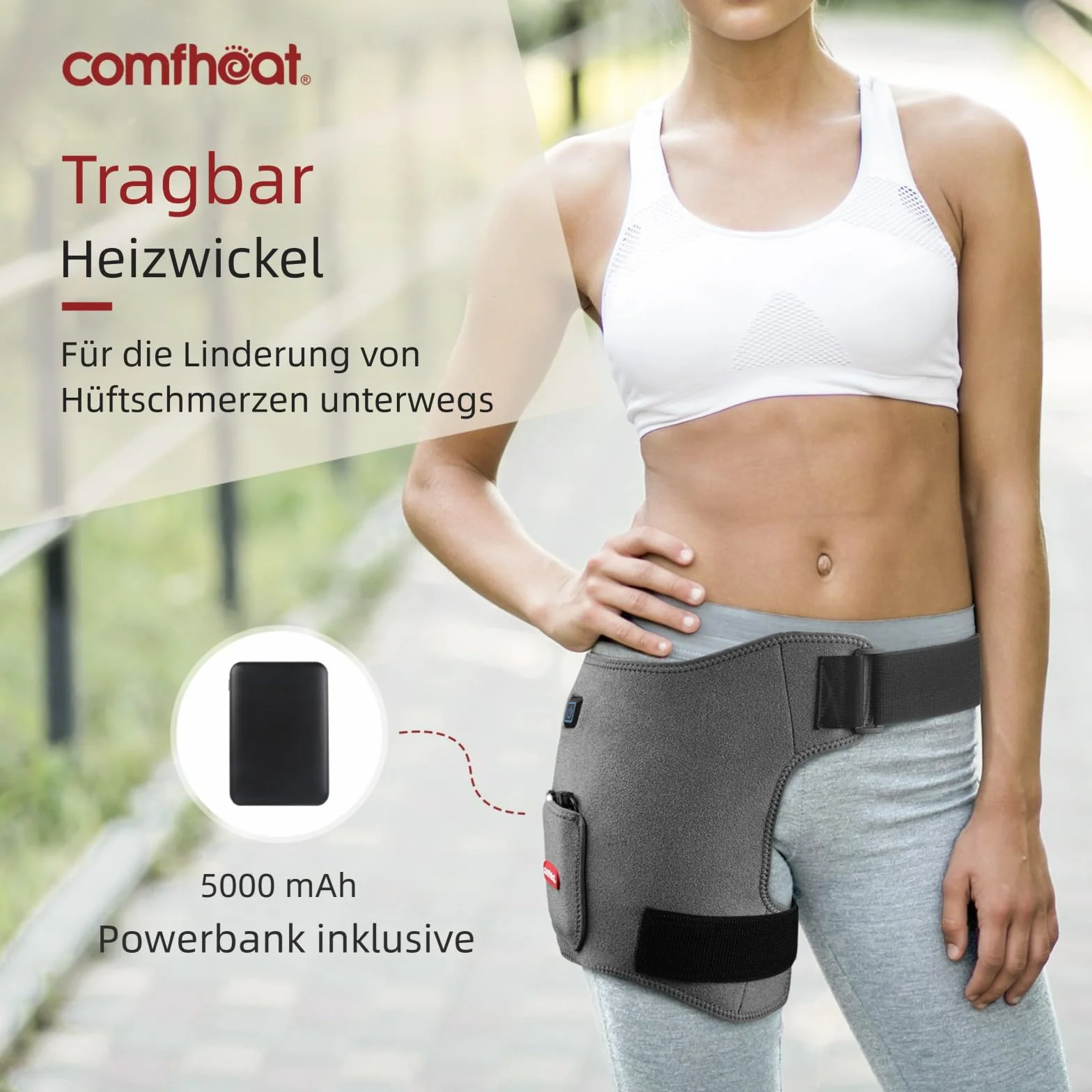 Akumulatorowa podkładka grzewcza na biodra / rwa kulszowa, łagodząca ból 5000 mAh, powerbank w zestawie, podgrzewana opaska na biodra dla kobiet i mężczyzn, elektryczna podkładka pod biodra