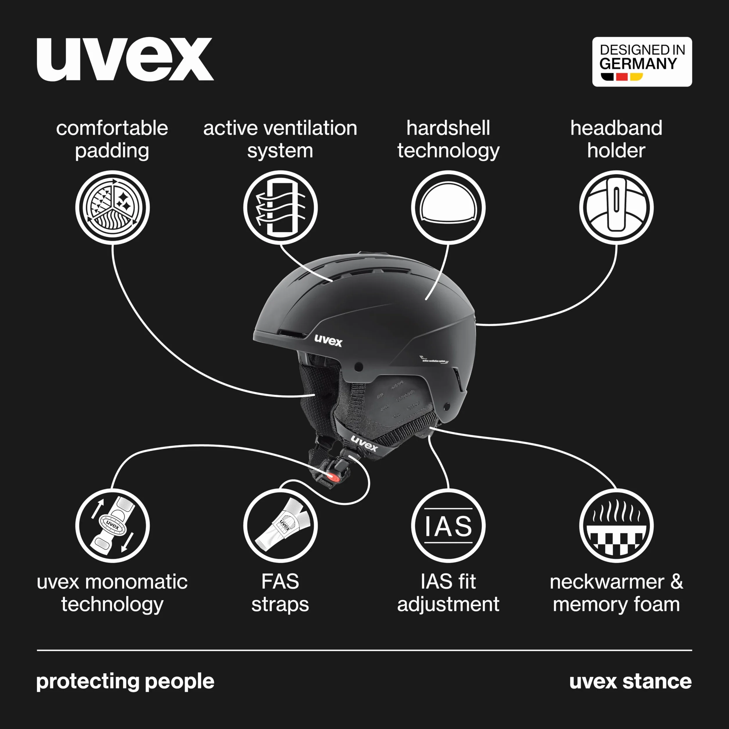 uvex stance, Kask narciarski unisex-dorosły, black matt, 58-62 cm