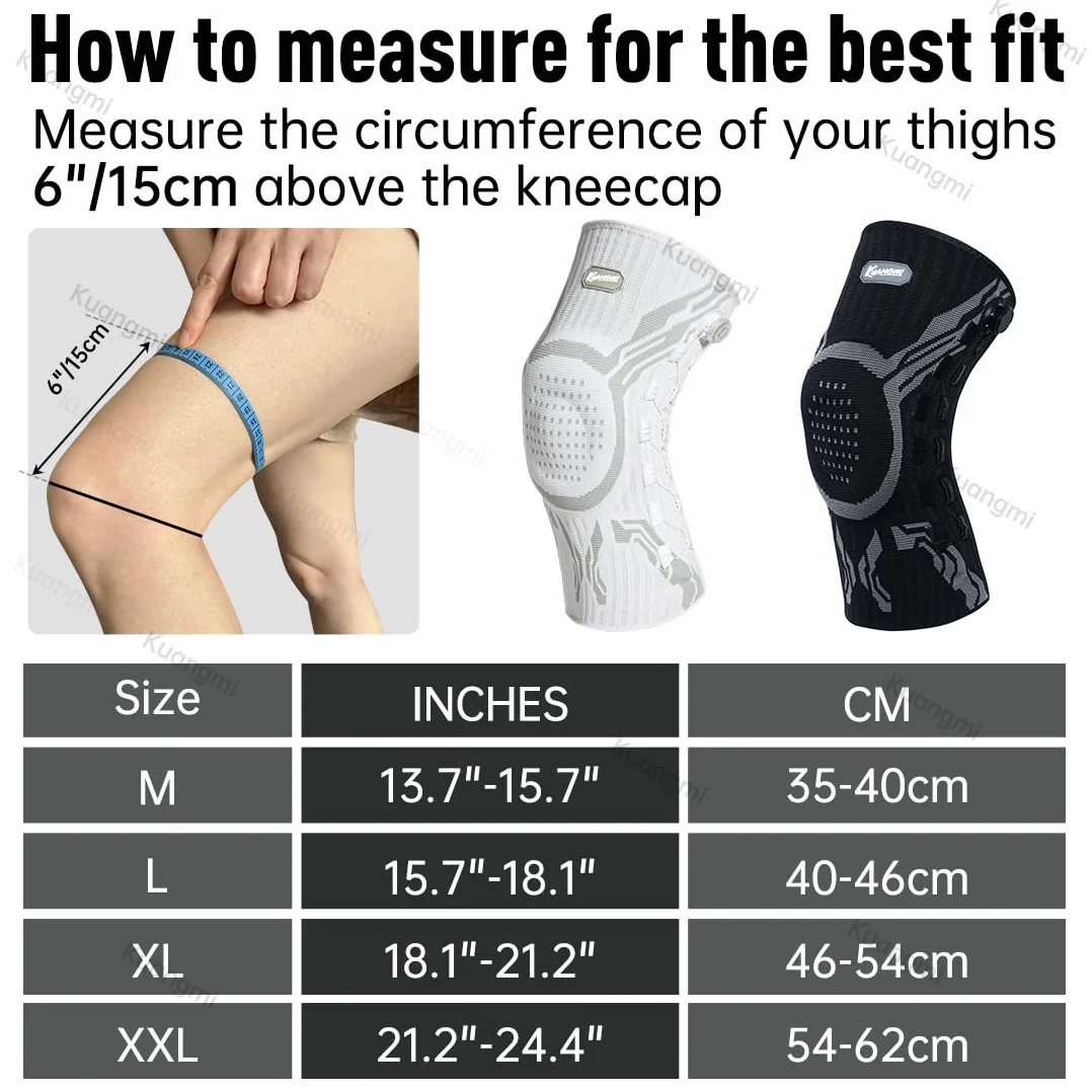 Kuangmi Stabilizator Kolana z Mechanicznym Pokrętłem – Regulowana Kompresja dla Lepszej Stabilizacji i Łagodzenia Bólu, do Sportu i Codziennego Użytku, B-L-XL
