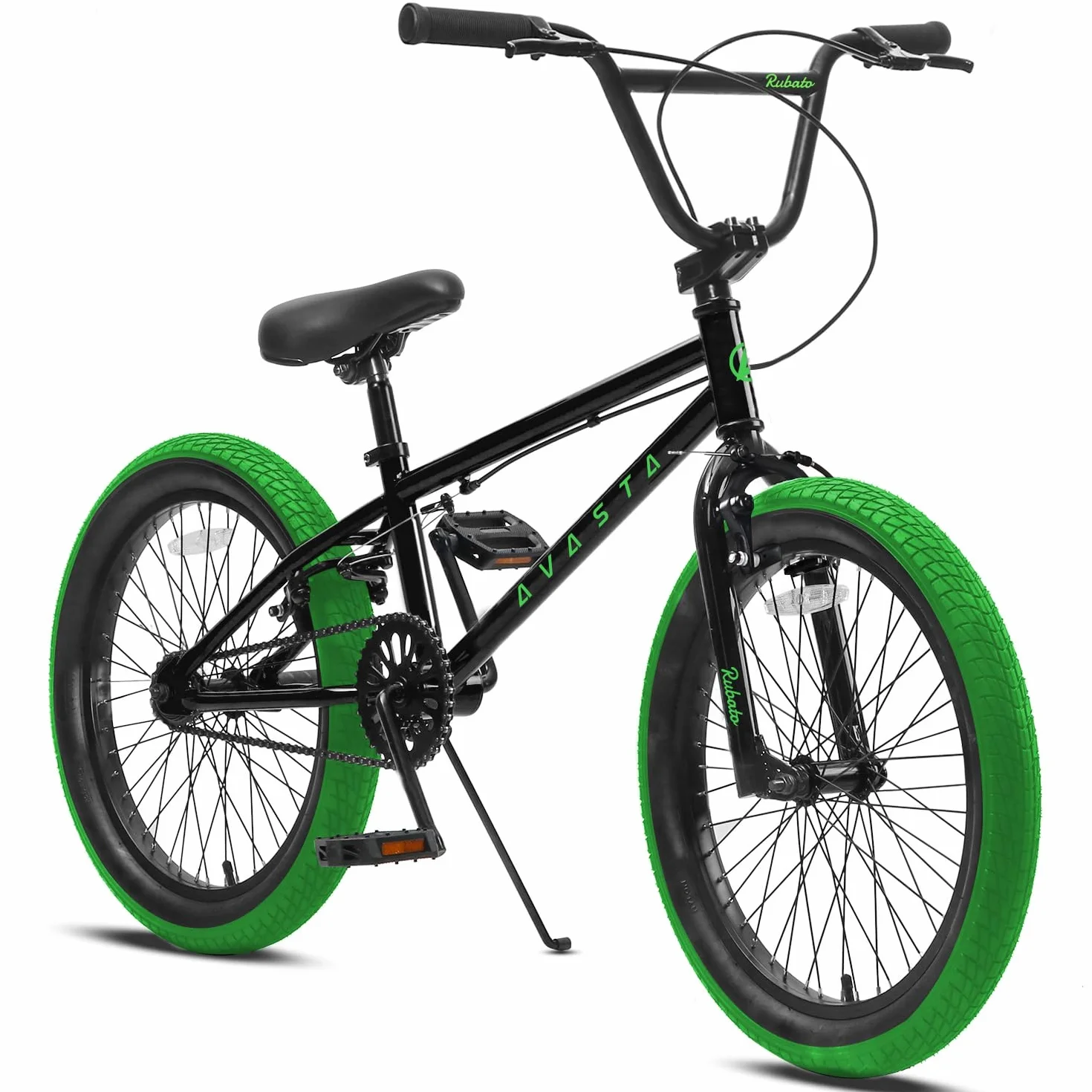AVASTA Rower dziecięcy Freestyle BMX 18", dla chłopców w wieku 5, 6, 7, 8 lat, dla chłopców i początkujących, czarny i zielony