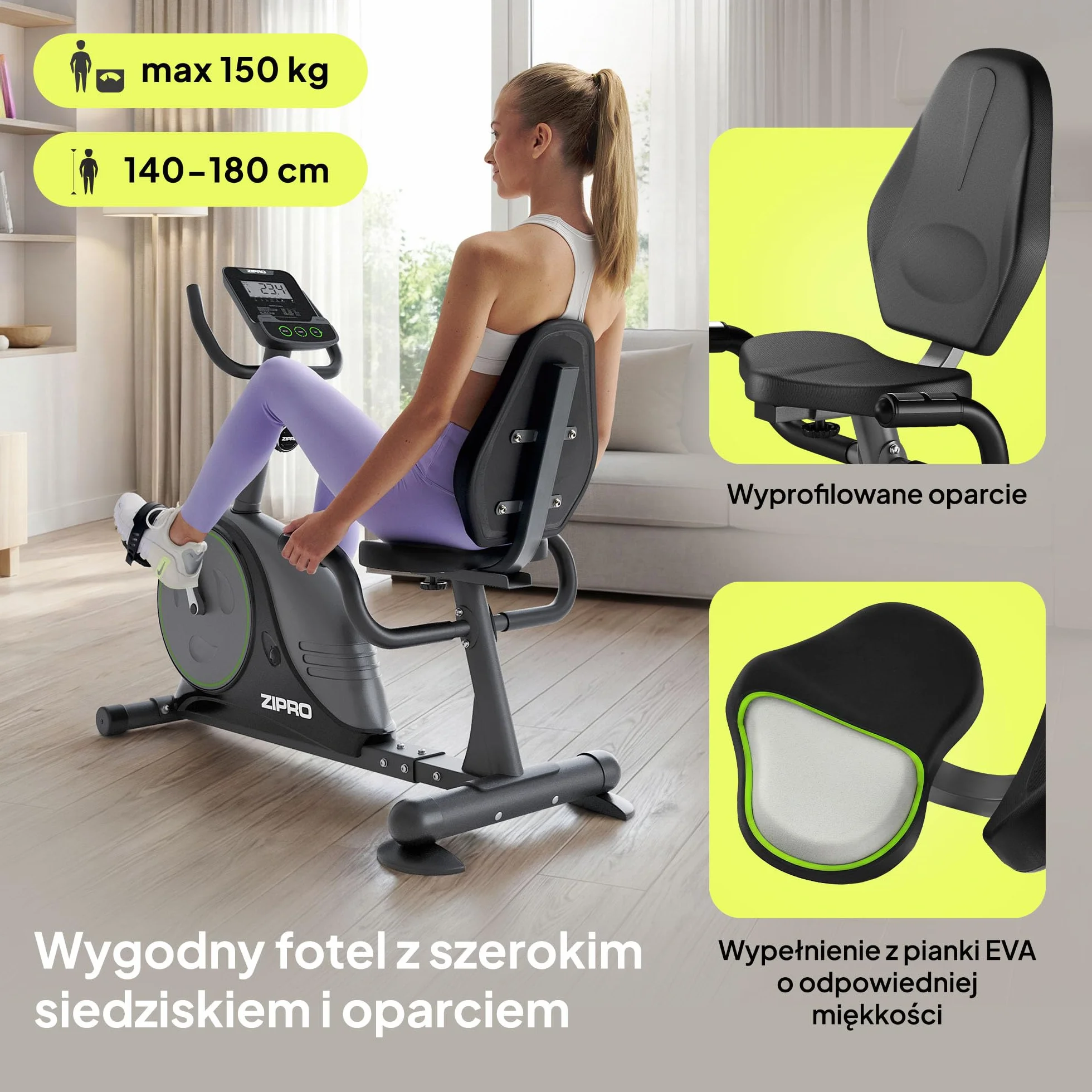 Zipro Easy rower treningowy Easy Ergometr, magnetyczny trenażer rowerowy, ergometr do 150 kg, rower do użytku wewnątrz i na baterie, rower treningowy