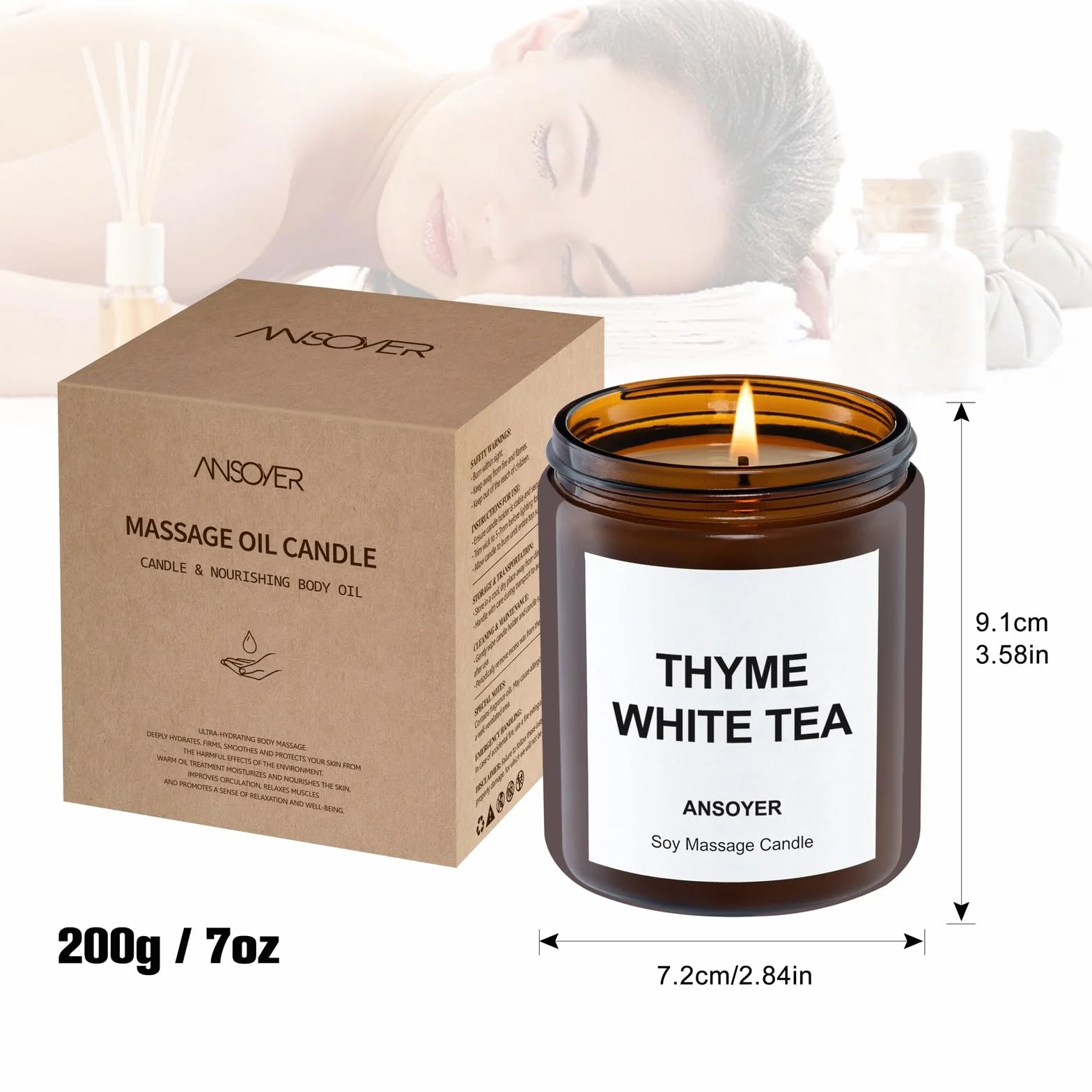 ŚWIECA DO MASAŻU ANSOYER 200 g: nawilżająca i odżywcza do domowego spa, aromaterapii i relaksacji (Biała Herbata z Tymiankiem)
