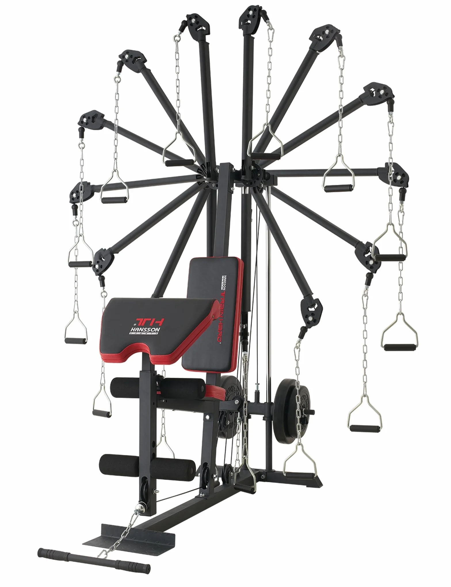 Train Hard Kompaktowa stacja kulturystyczna z regulowanymi ramionami i obciążeniem 45 kg