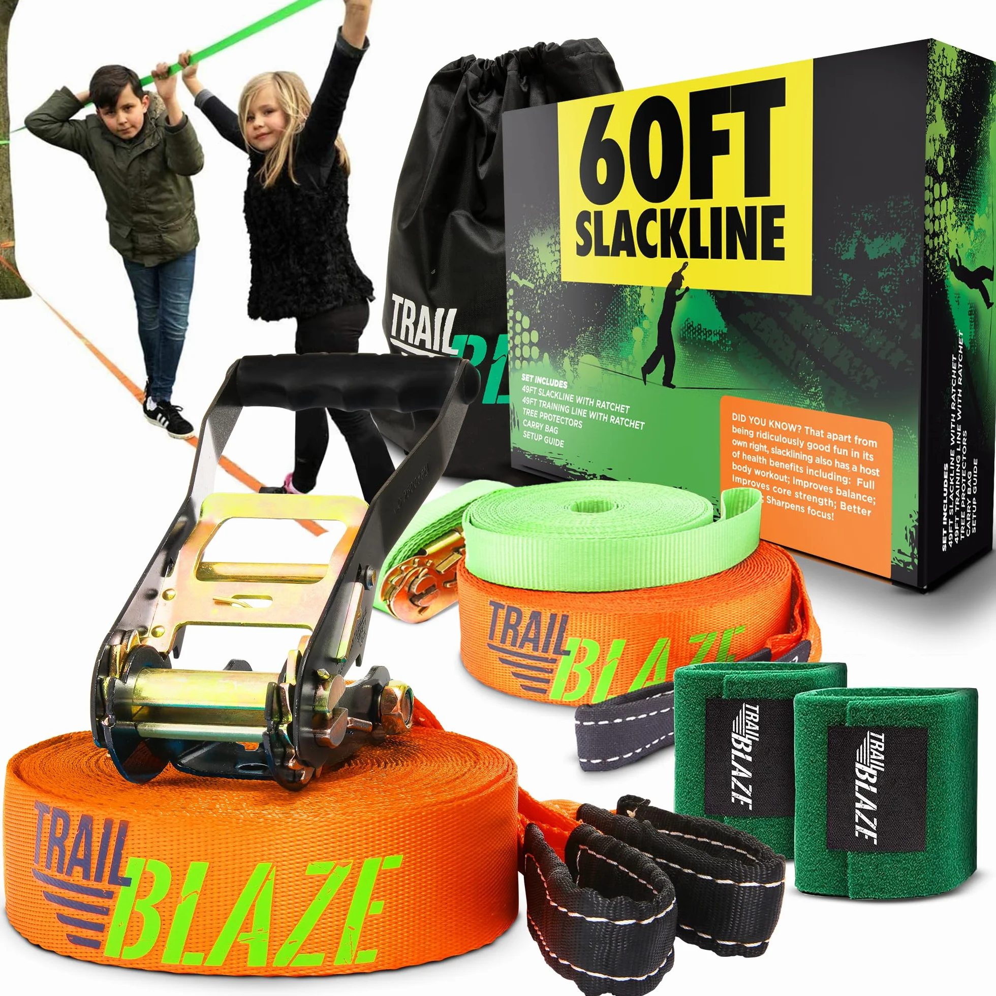 Slackline zestaw dla początkujących z ochraniaczami drzew i torbą transportową
