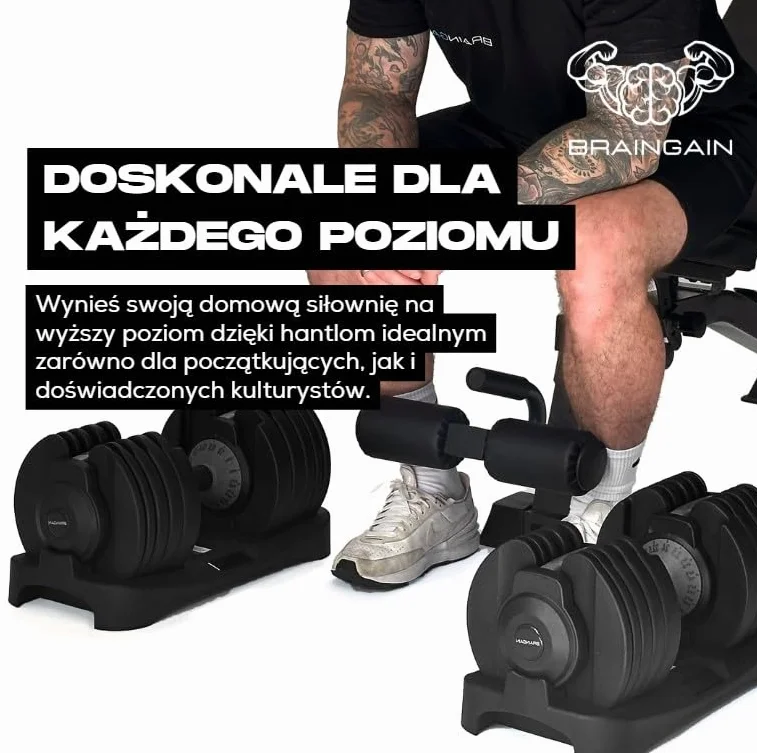 BRAINGAIN Regulowana, hantli para 15 w 1 (24 kg) ustawienia ciężaru, technologia Smart-Click umożliwiająca szybką zmianę ciężaru z bezpiecznym systemem blokującym, antypoślizgowy uchwyt