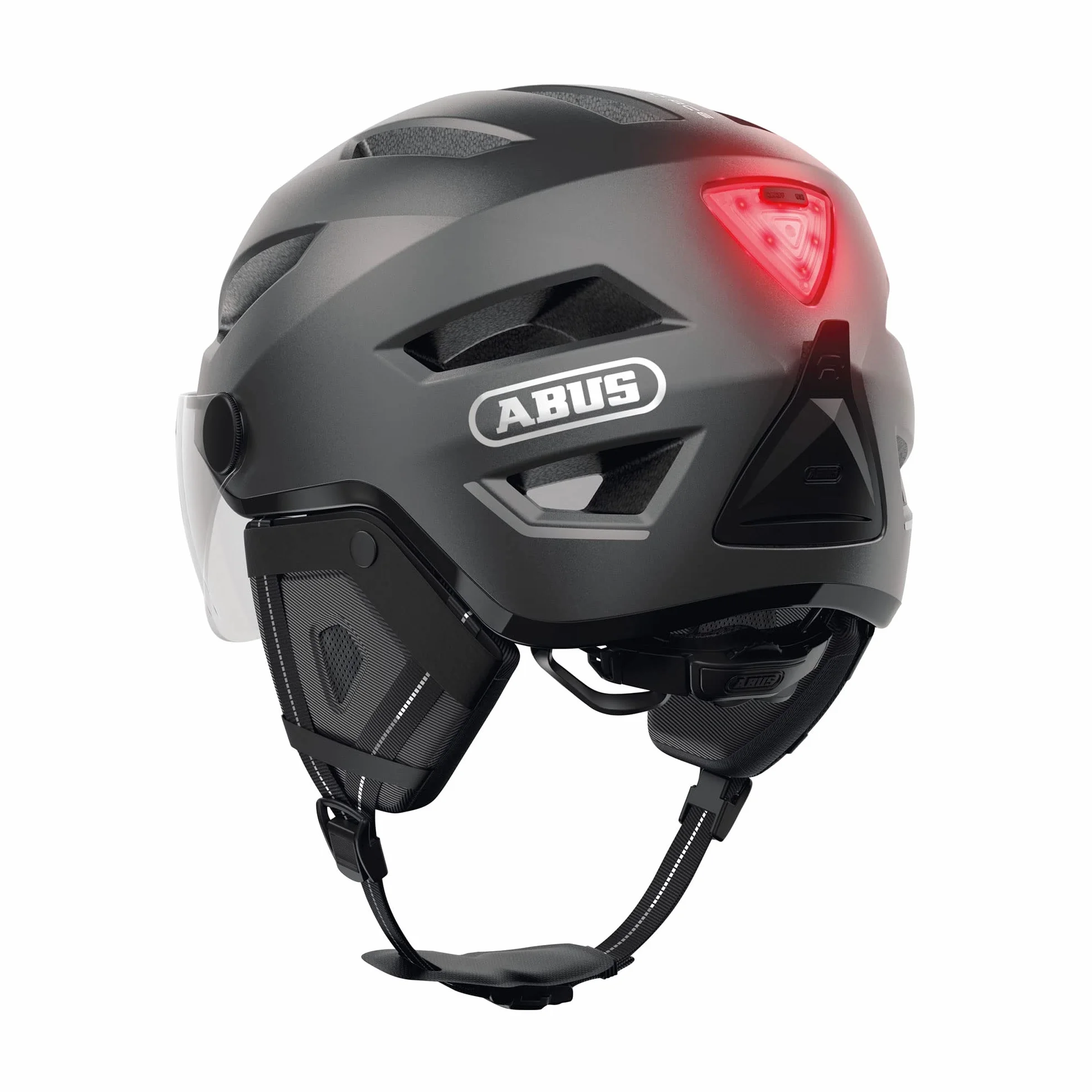 ABUS Pedelec 2.0 ACE Kask Miejski Rowerowy z Tylnym Światłem, Daszkiem, Osłoną Przeciwdeszczową, Ochroną Uszu