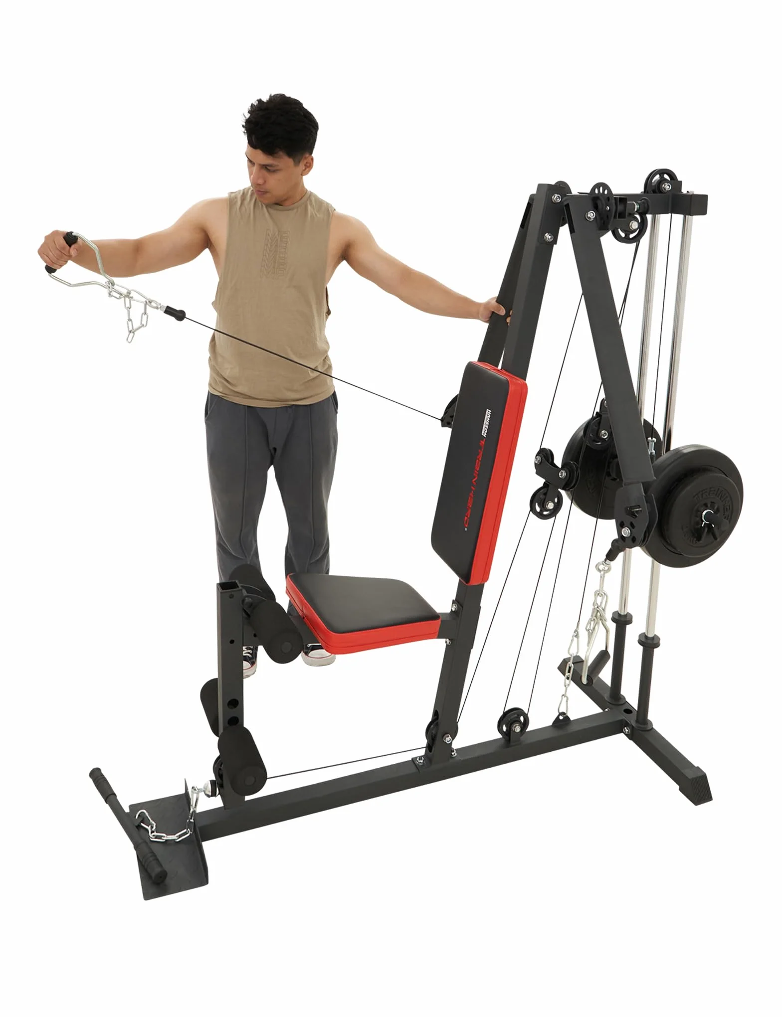 Train Hard Kompaktowa stacja kulturystyczna z regulowanymi ramionami i obciążeniem 45 kg