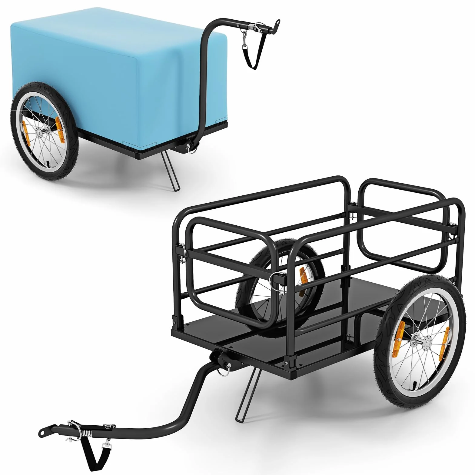 GIANTEX Przyczepa rowerowa 2 w 1, składana metalowa rama, zdejmowany pokrowiec, niezawodny wózek trakcyjny z kołami powietrznymi 40 cm, wielofunkcyjny hak holowniczy zapewniający kompatybilność
