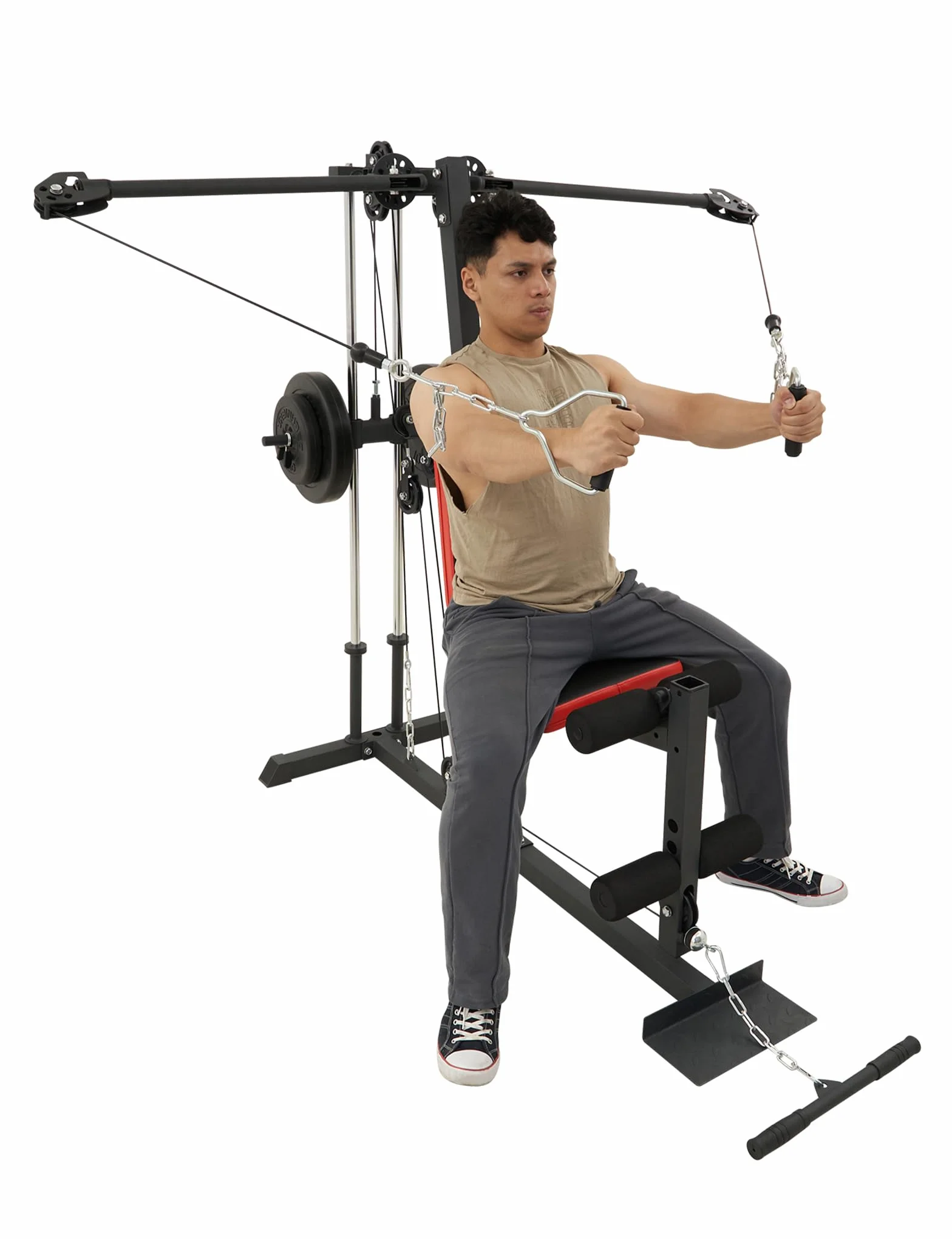 Train Hard Kompaktowa stacja kulturystyczna z regulowanymi ramionami i obciążeniem 45 kg