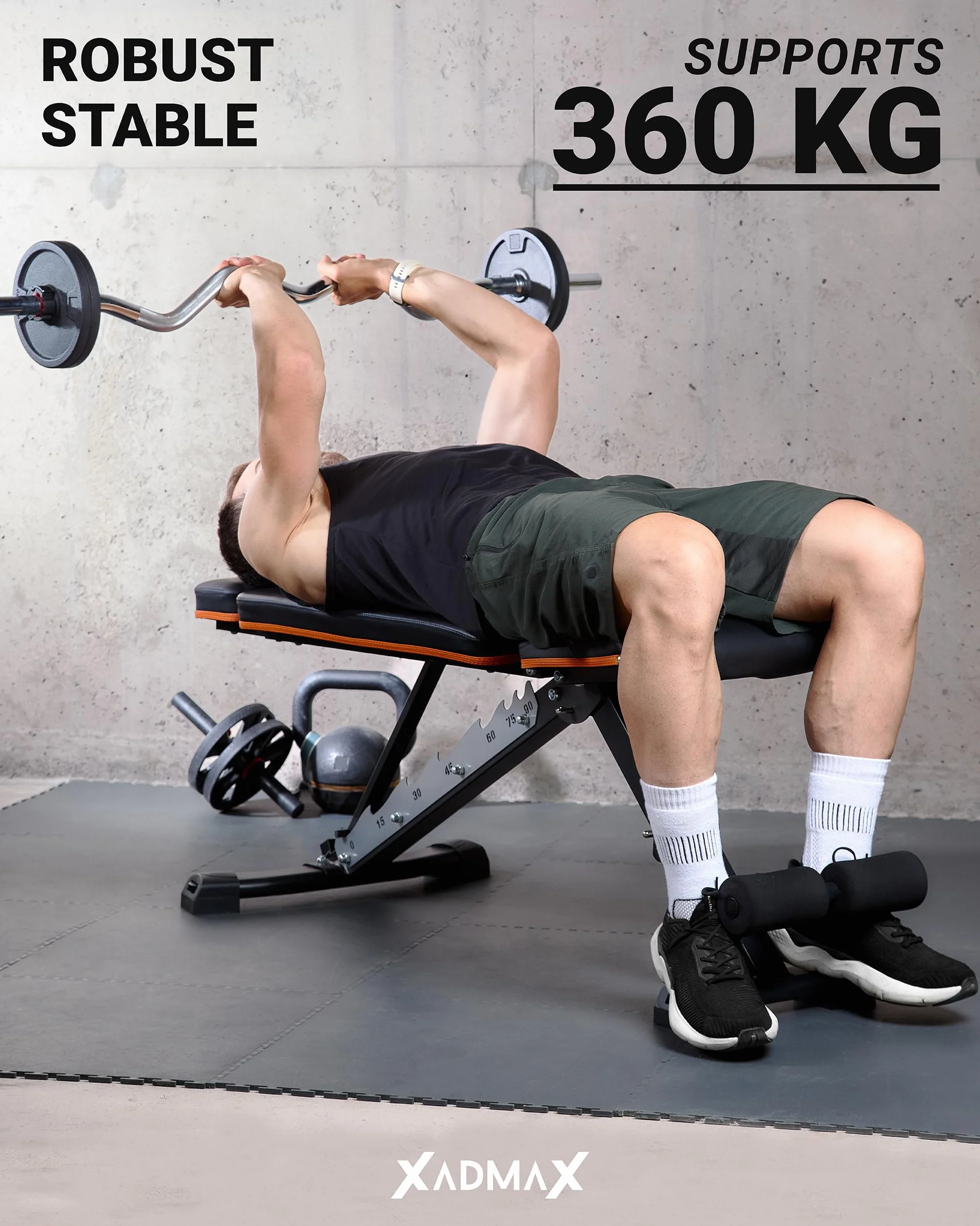 Ławka Treningowa Regulowana, Wyjątkowo Solidna i Stabilna, Udźwig do 360 kg, Składana Ławeczka Fitness, Ławka do Ćwiczeń Regulowana, do Domowej Siłowni