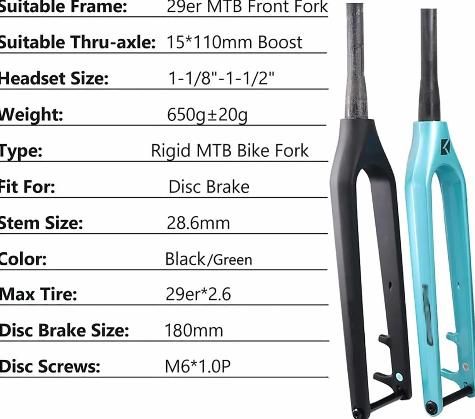 Sztywny widelec z włókna węglowego MTB sztywny widelec 29 ''torba rura 1-1/2'' Boost As 15X110mm hamulec tarczowy do rowerów górskich A,29in