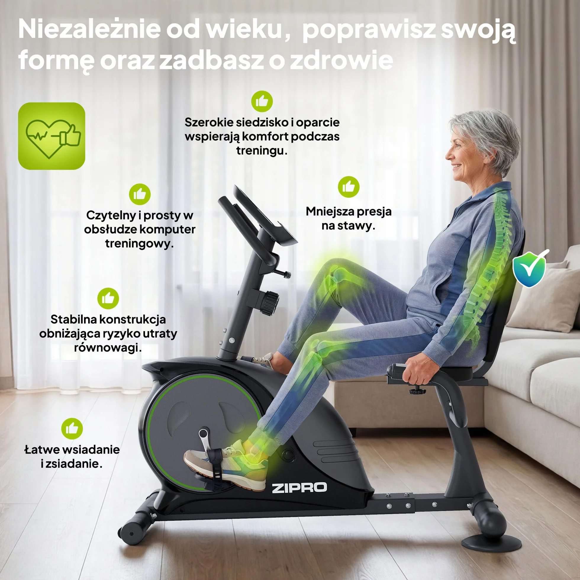 Zipro Easy rower treningowy Easy Ergometr, magnetyczny trenażer rowerowy, ergometr do 150 kg, rower do użytku wewnątrz i na baterie, rower treningowy