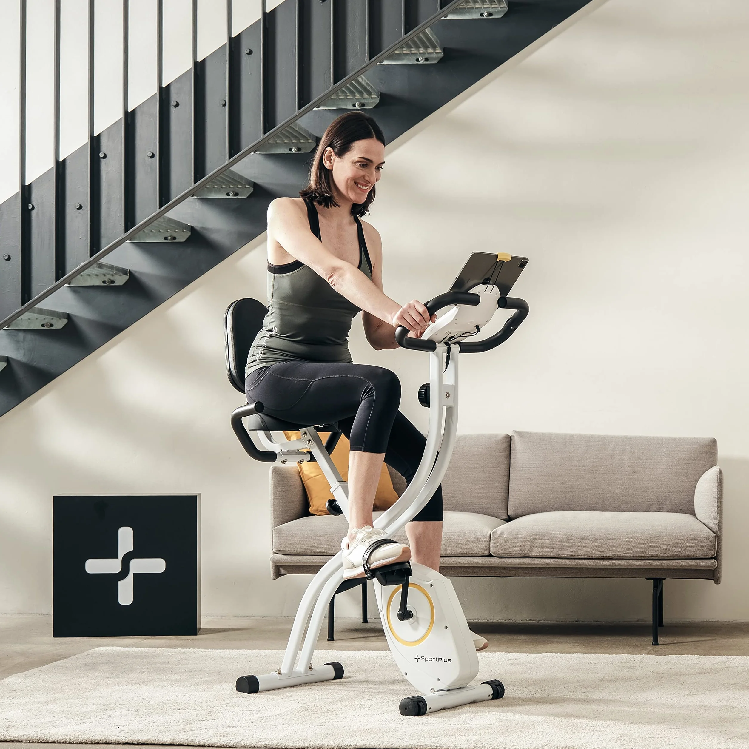 SportPlus składany rower treningowy do domu, opcjonalnie ze sterowaniem za pomocą aplikacji, oparciem, pomiarem tętna, oporem ręcznym lub sterowanym komputerowo, X Bike zajmuje mało miejsca składany