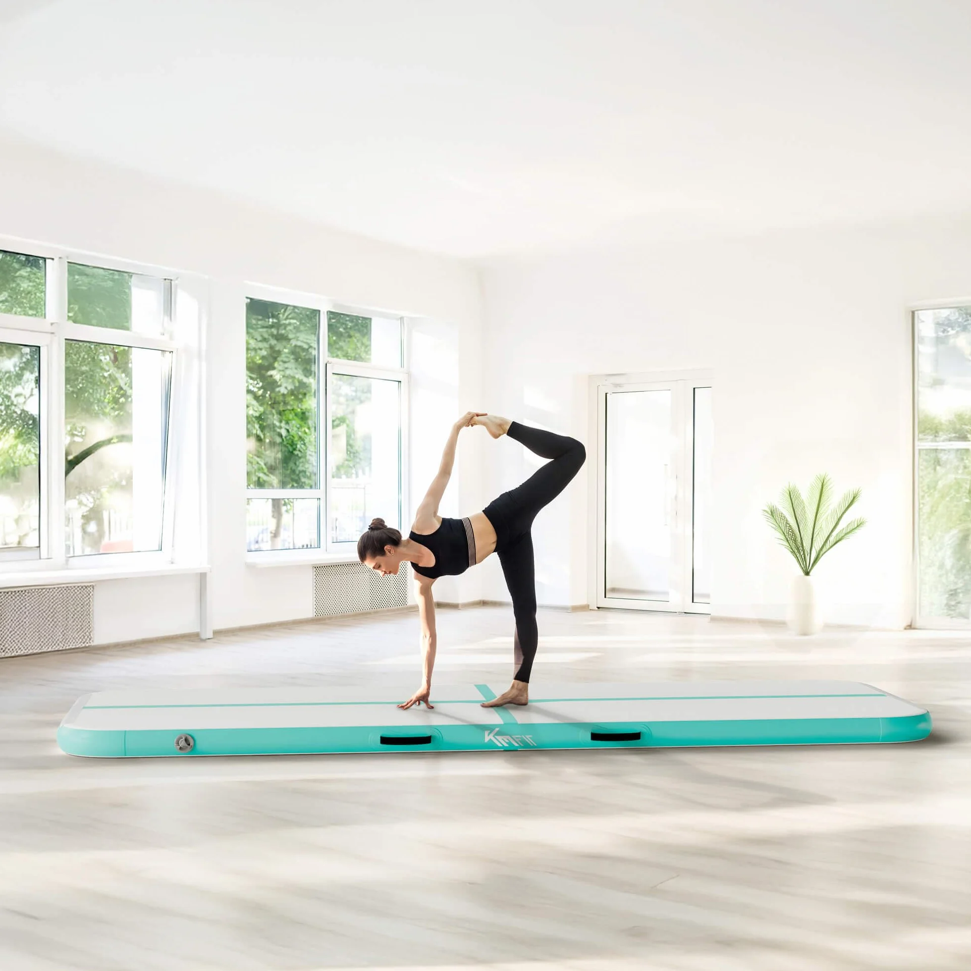 KM Fit Nadmuchiwana Mata Gimnastyczna Airtrack, 3 m, Z Torbą, Elektryczną Pompką i Zestawem Łatek, Odporna Na Promieniowanie UV, Treningowa