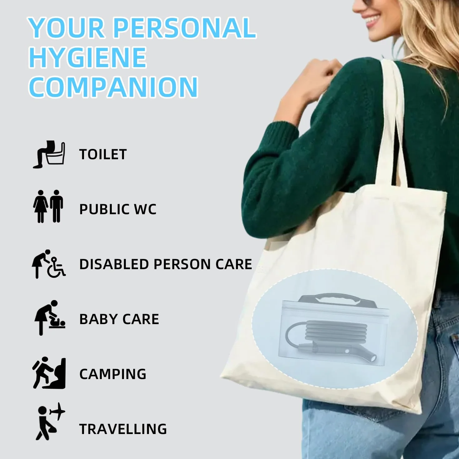 Przenośny bidet do podróży z miękkim i mocnym trybem ciśnienia wody, bidet podróżny z ładowaniem USB-C, duży zbiornik na wodę 2,3 l, do użytku domowego i kempingowego (czarny)