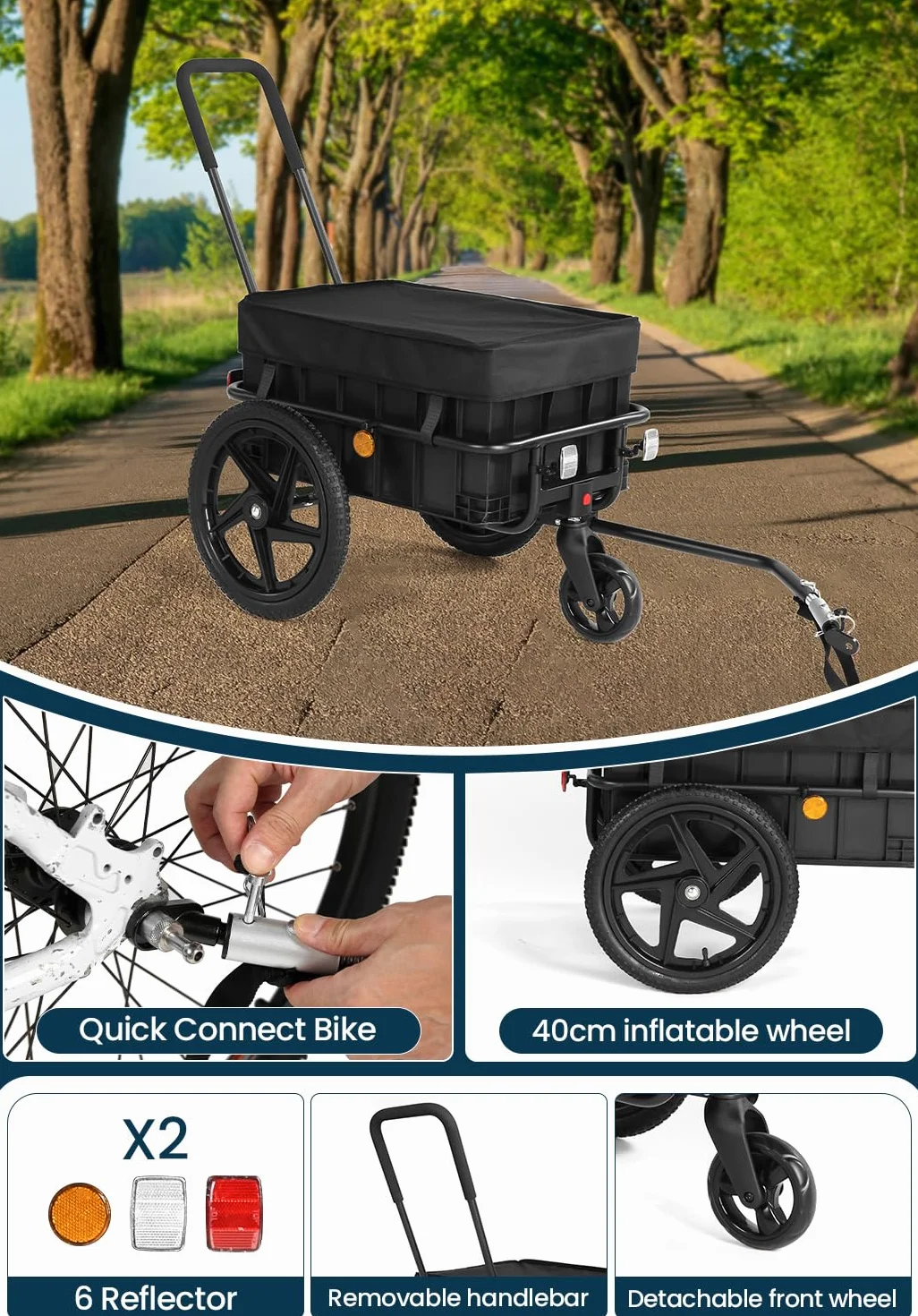 Przyczepa rowerowa 2 w 1, przyczepka rowerowa z uchwytem przesuwnym, stabilna żelazna rama, opony pneumatyczne 40 cm, obciążenie do 40 kg