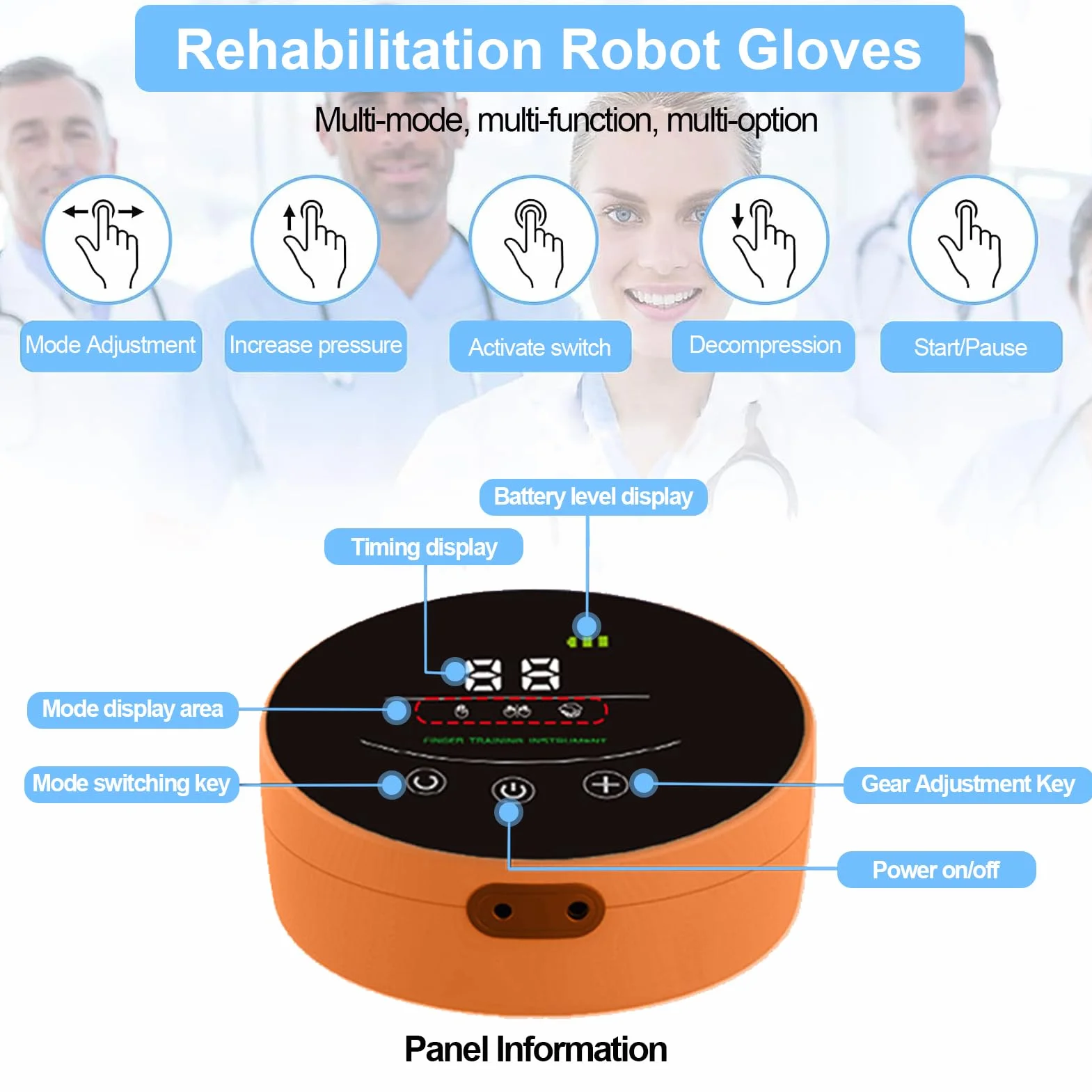 Robot Rehabilitacji Funkcji Dłoni Rękawice do Rehabilitacji Palców dla Osób z Artretyzmem, Udarem Mózgu, Hemiplegią Ćwiczenia Dłoniowe Sprzęt do Rehabilitacji Fizycz(Size:Lewy XXL,Color:Niebieski)