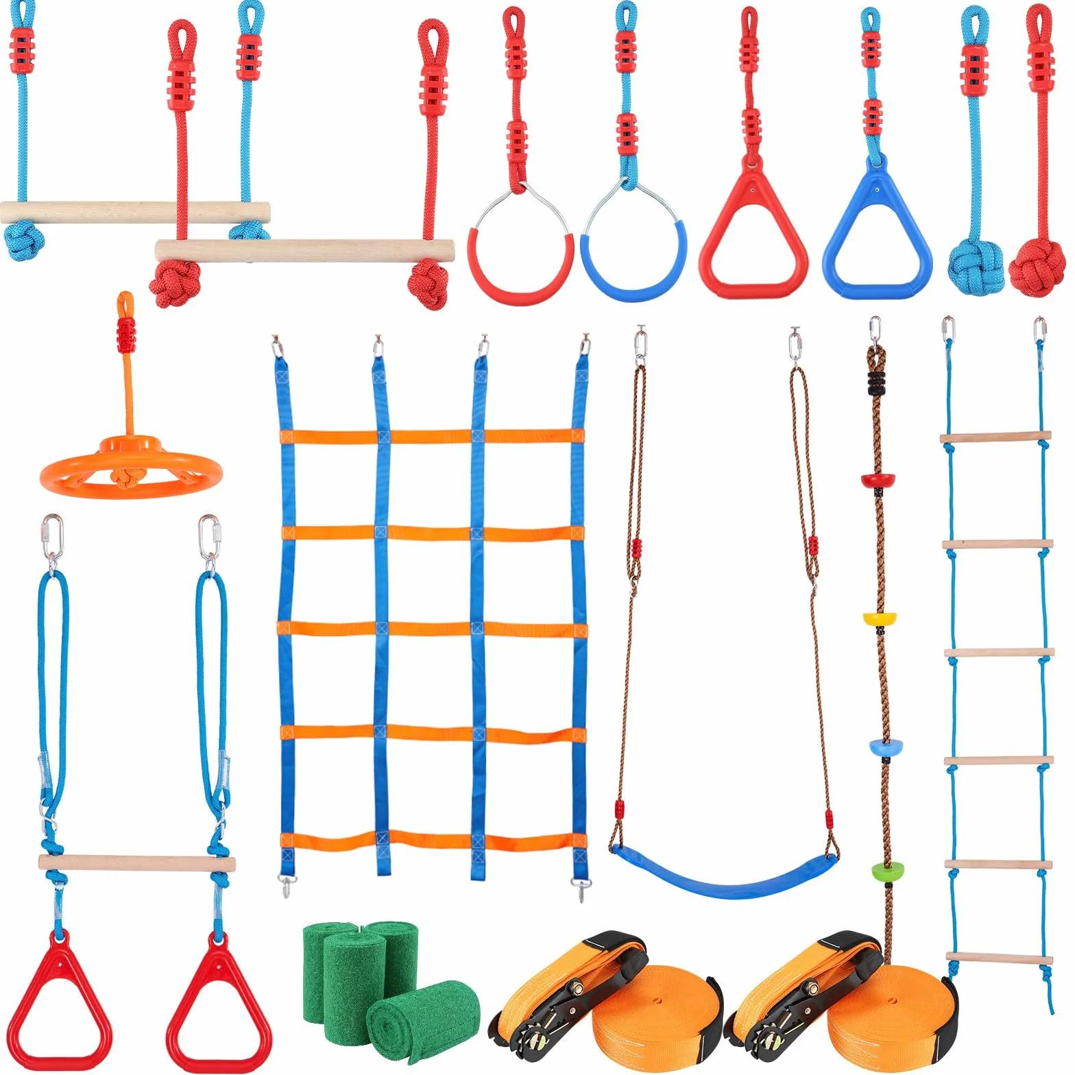 VEVOR Ninja Slackline zestaw przeszkód 2 x 18,29 m, udźwig 226,8 kg, tor przeszkód