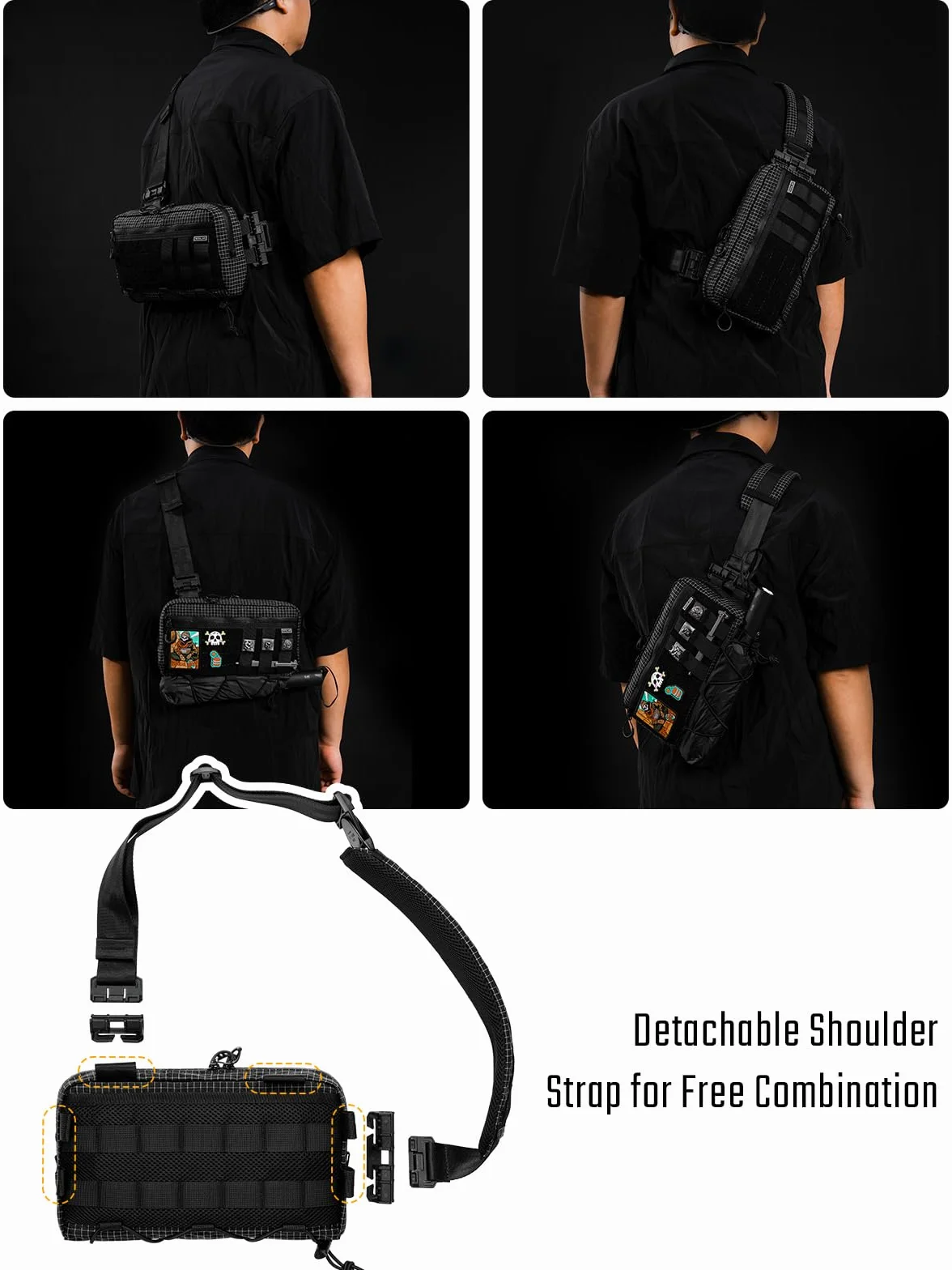 TACTICAL_GEEK Cache L3 EDC lekka torba na klatkę piersiową dla mężczyzn i kobiet, kompaktowa torba na brzuch, regulowany pasek na ramię, torba na ramię, torba na klatkę piersiową, na podróż, do szkoły