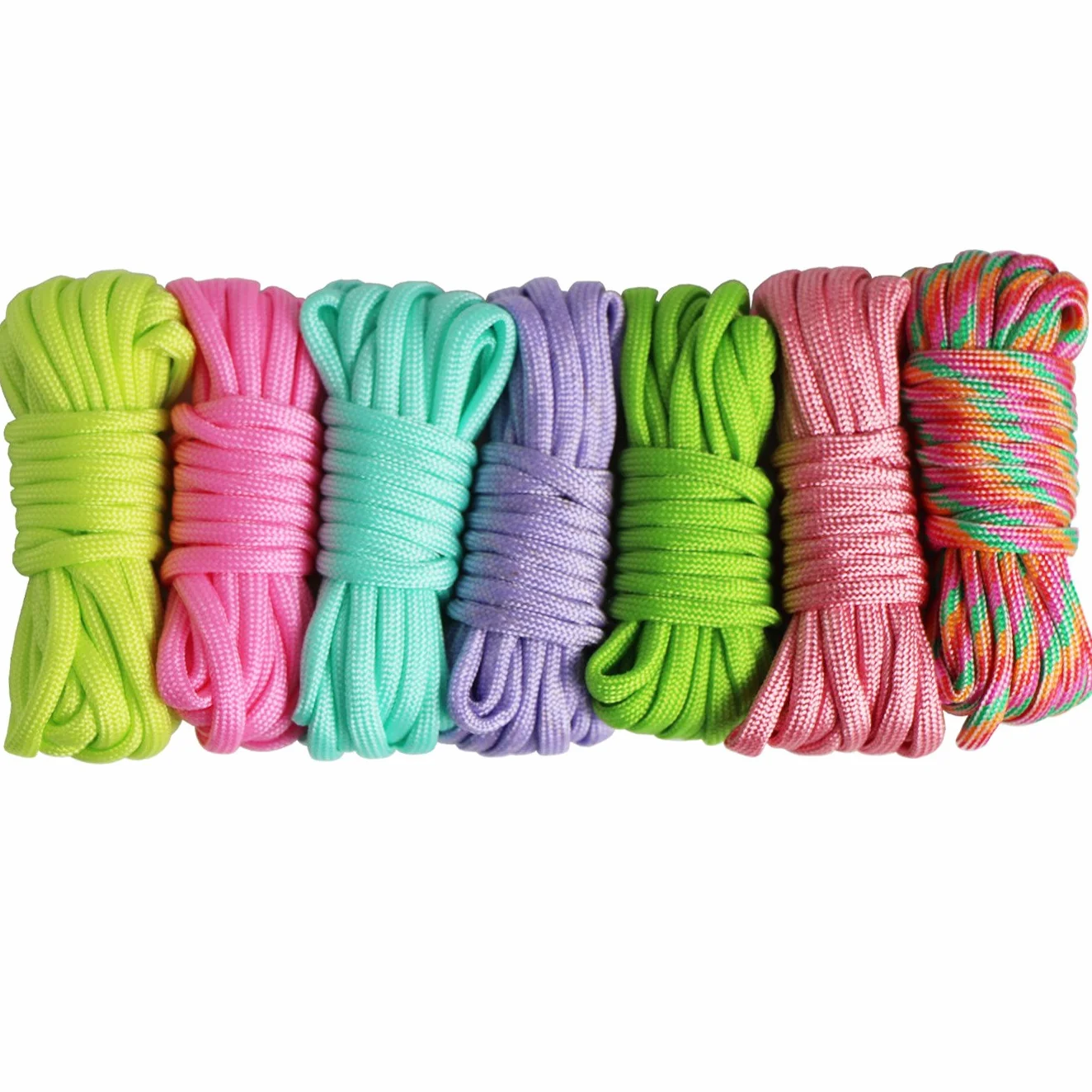 UOOOM 7 szt. linka paracord, linka spadochronowa, bezpieczna linka survivalowa, zestaw do samodzielnego wykonania, ręcznie tkana, 25 cm (kolorowe x 7 szt.)