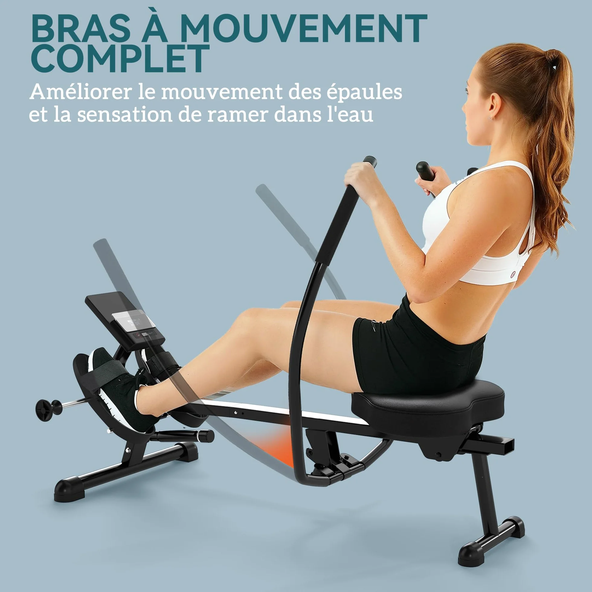 SPORTNOW Wioślarz hydrauliczny z 12 poziomami oporu Wioślarz z ekranem LCD i antypoślizgowym pedałem, maksymalne obciążenie 130 kg, trening cardio w domu, czarny