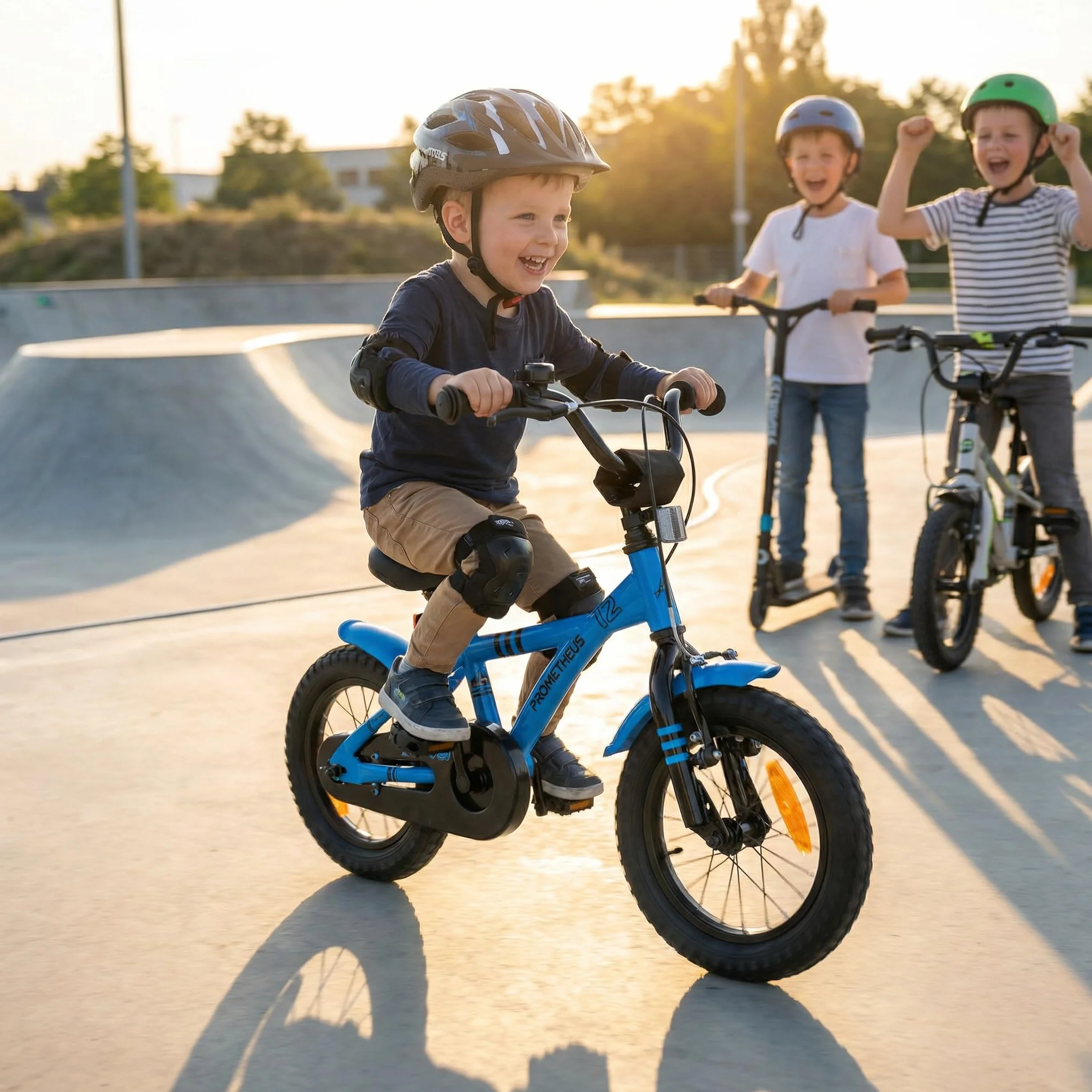 PROMETHEUS BICYCLES Rower dziecięcy od 3 lat - 12 cali Rower dziecięcy dla dziewczynek i chłopców z kółkami podporowymi i hamulcem wstecznym w kolorze niebieskim