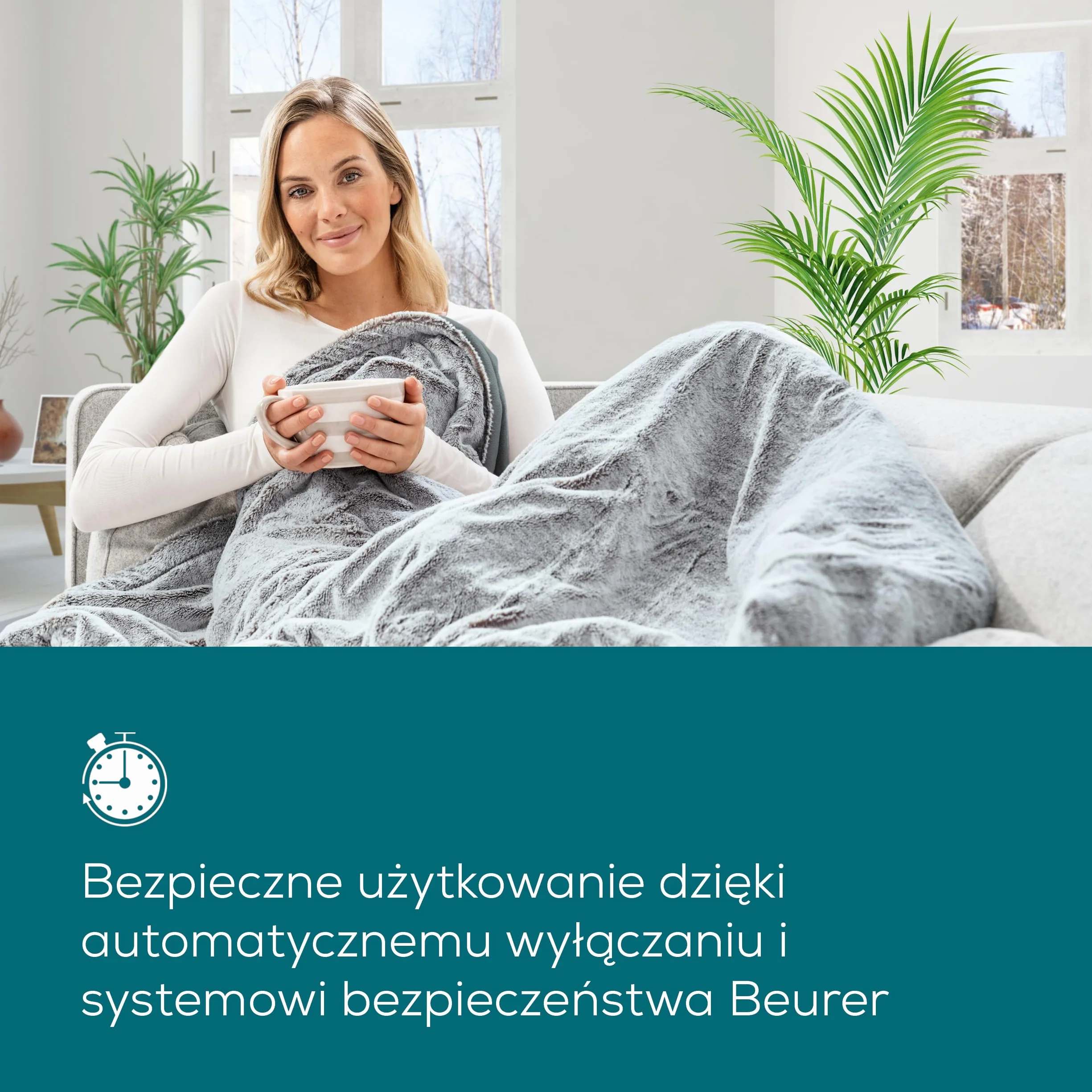 Beurer HD 75 Nordic Grey koc rozgrzewający, wykonany z materiału pochodzącego z recyklingu, 6 ustawień temperatury, można prać w pralce, z automatycznym wyłączaniem, 180 x 130 cm