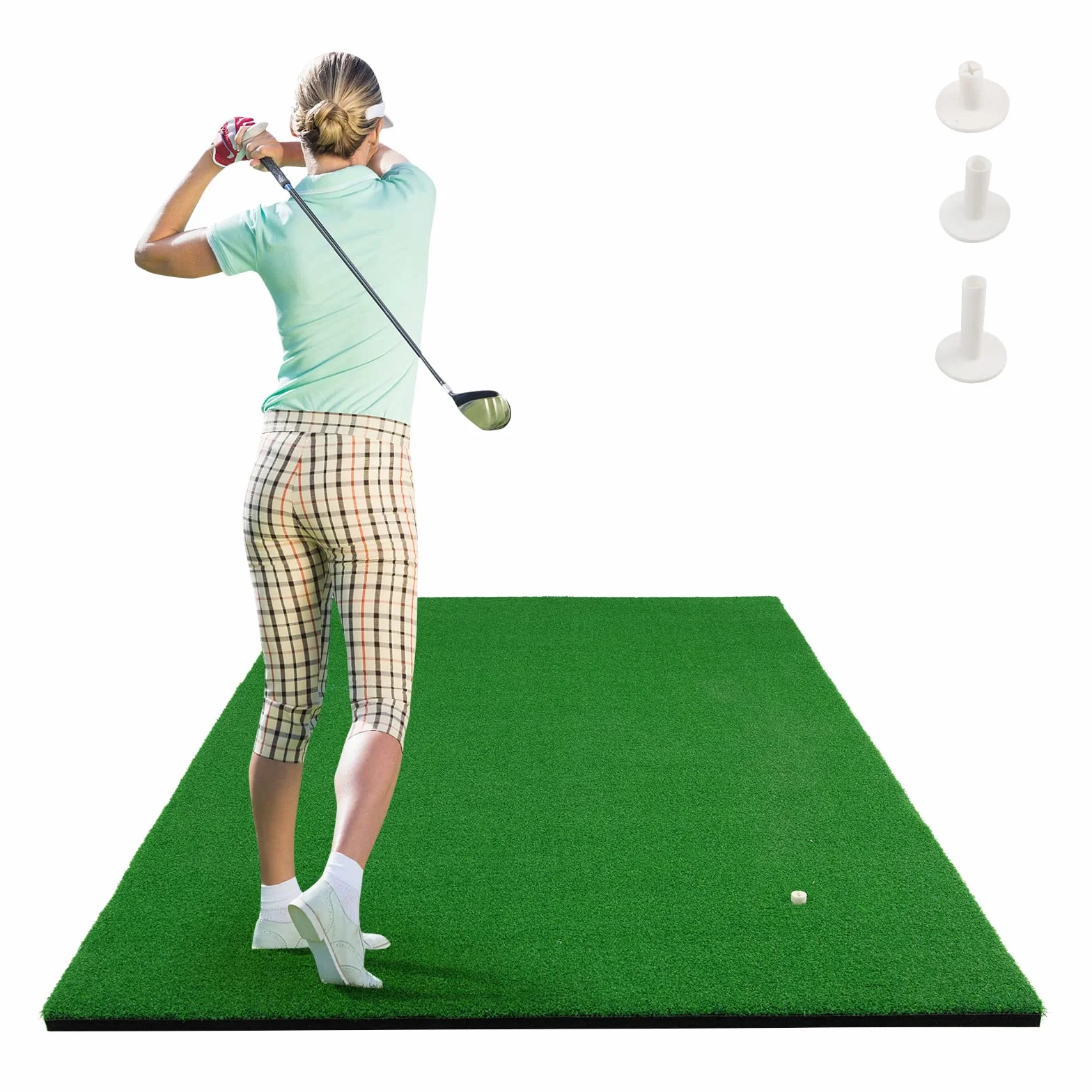 COSTWAY 150 x 100 cm mata do golfa, mata treningowa do golfa zawierająca 3 gumowe tee, mata golfowa z 2 pozycjami uderzenia, do użytku wewnętrznego i zewnętrznego