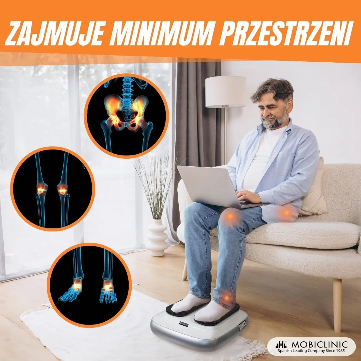 Mobiclinic, Trener nóg, Elektryczne, Legfit, Marka europejska, Gimnastyka pasywna, Ćwiczenie na siedząco, Dla seniorów, Nastolatków, Z pilotem, Regulowana prędkość