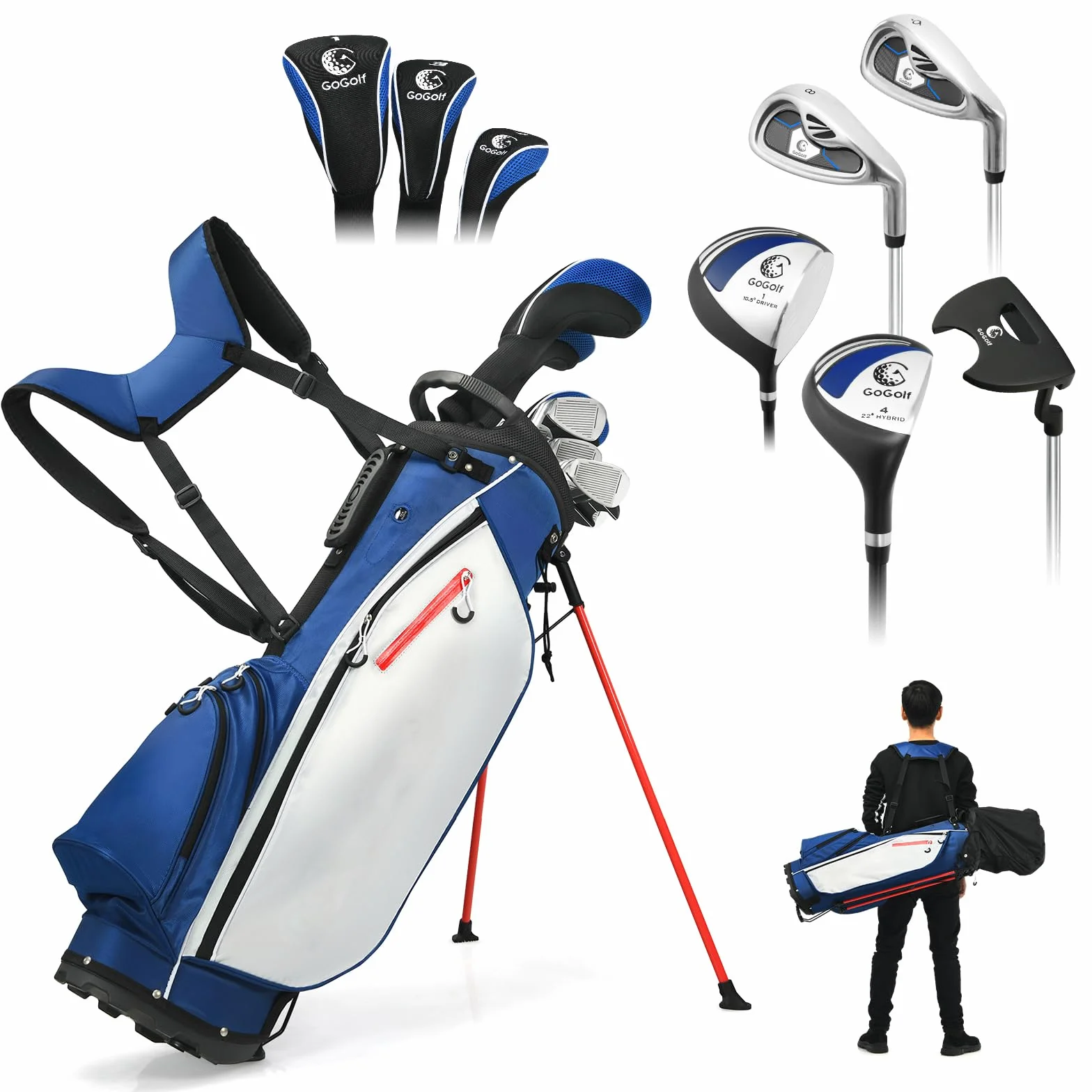 LIFEZEAL Męski zestaw kijów golfowych przenośny 7 przegródek dla praworęcznych